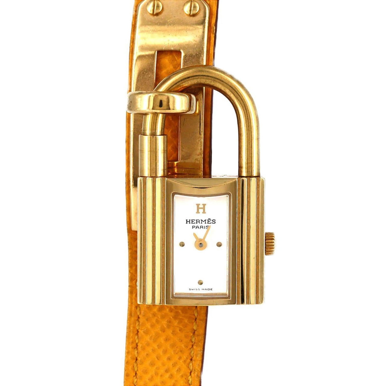Hermes Wristwatch: Hermes Wristwatch White quartz movement powers this elegant Hermes wristwatch, available in a sleek 20mm case diameter. The watch comes with its original inner and outer boxes, along with a warranty
