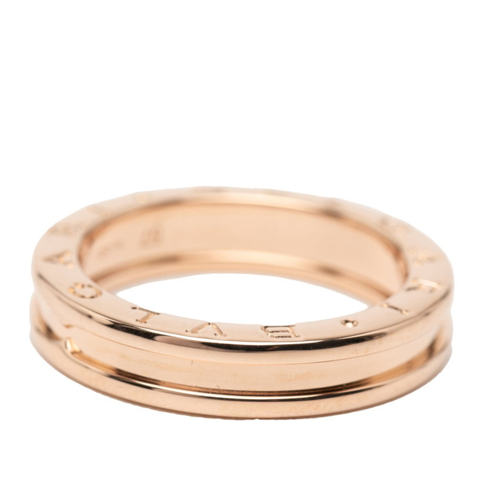 Bvlgari Band Ring Pink Gold (18K): Bvlgari Band Ring Pink Gold (18K) Pink gold (18K) band ring from Bvlgari, Italy, featuring 8 and a US size of 8. This 18K pink gold band ring boasts a classic design with the iconic Bvlgari style.