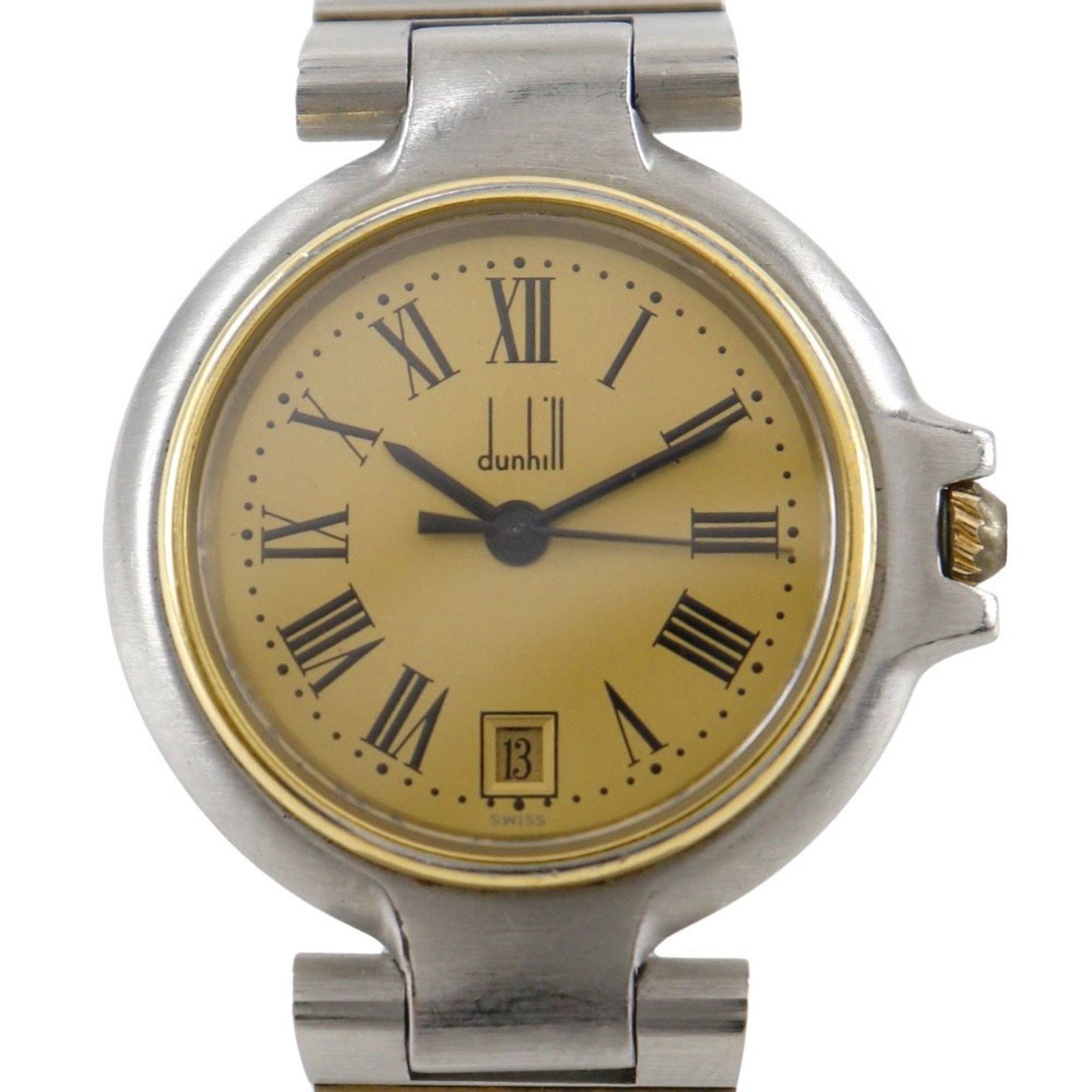 Wristwatch from Dunhill: Wristwatch from Dunhill Stainless steel case and band provide a sleek, modern look for this Dunhill women's wristwatch. The gold dial adds a touch of elegance, while the quartz movement ensures reliab