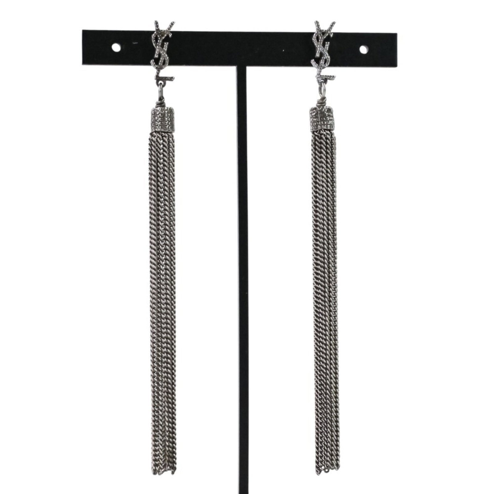 Saint Laurent Yves Drop Earrings: Saint Laurent Yves Drop Earrings Silver Yves Saint Laurent drop earrings with a size of 90.00mm x 5.00mm, featuring a distinctive shape and elegant design. The earrings are made from high-quality