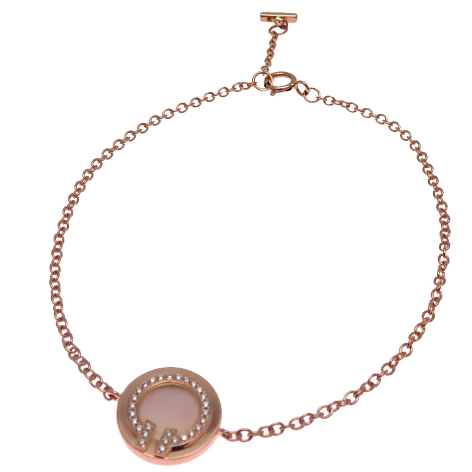 Charm bracelet pink gold 18K: Charm bracelet pink gold 18K Pink gold 18K charm bracelet with a delicate diamond and shell accent, available in a length of 15.5cm - 17cm (6.1'' - 6.69''). This elegant piece is crafted from