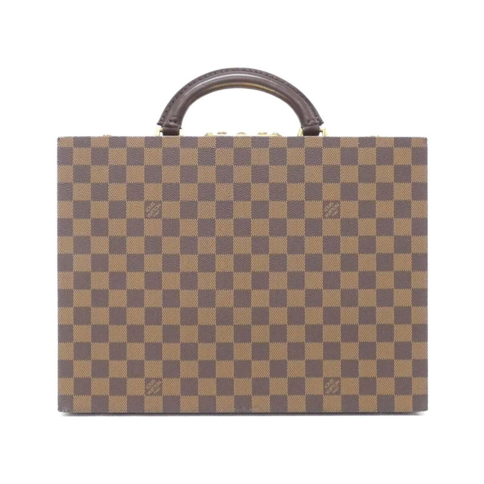 Canvas coated jewelry chest by Louis Vuitton: Canvas coated jewelry chest by Louis Vuitton Canvas coated jewelry chest by Louis Vuitton features a unique Ebene color and durable coated canvas material. The compact size, measuring 25cm x 34cm x