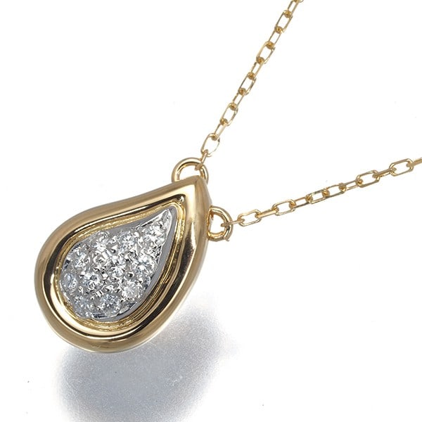 Tasaki Necklace Diamond Paved Teardrop Bicolor 18K Yg/ Pt 900: Tasaki Necklace Diamond Paved Teardrop Bicolor 18K Yg/ Pt 900 Tasaki Necklace Diamond Paved Teardrop Bicolor 18K Yg/ Pt 900 - A stunning 18k yellow gold teardrop pendant adorned with a total of 0.11ct