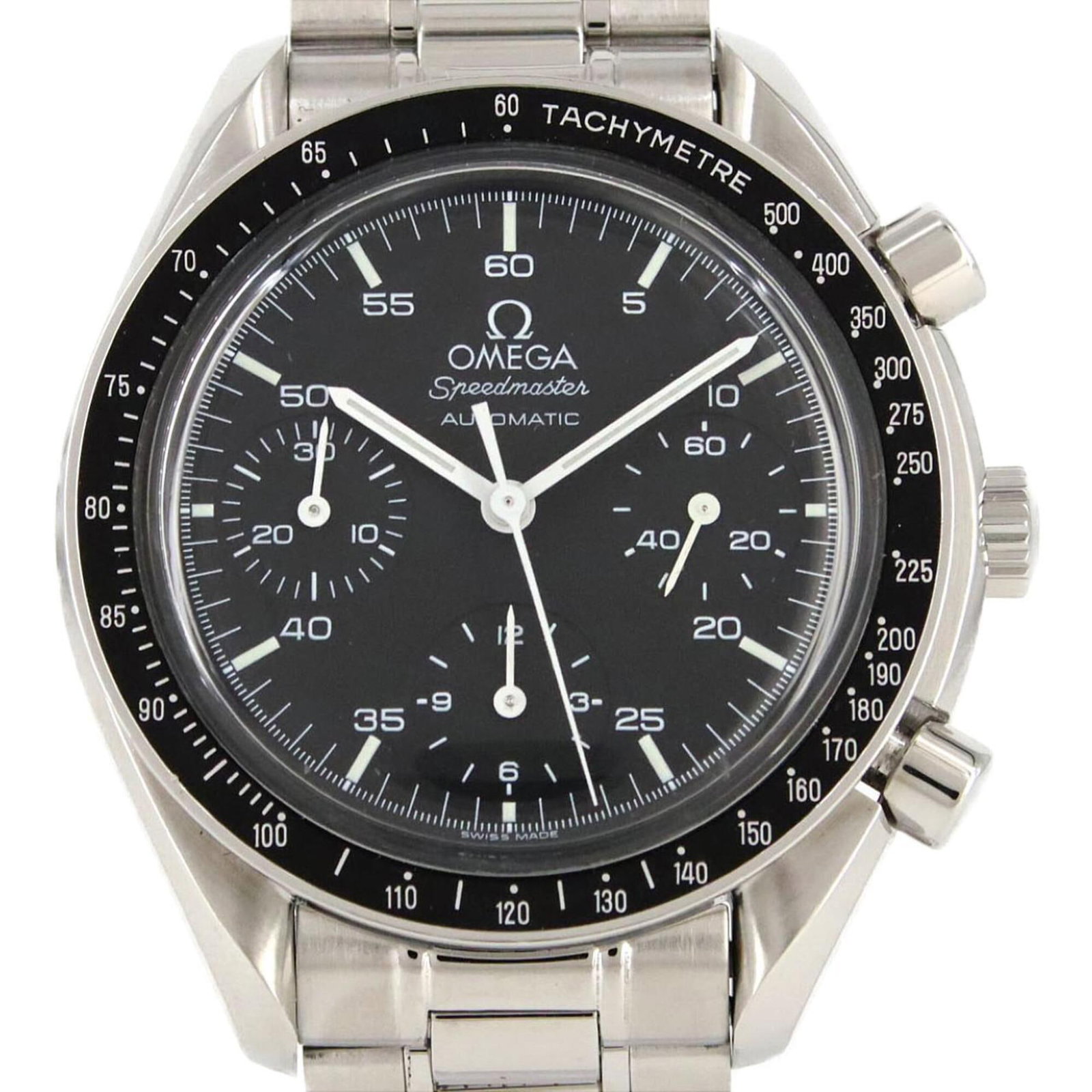 Wristwatch of Omega: Wristwatch of Omega Stainless steel case and band, paired with a black dial, make for a sleek and modern design. This Omega wristwatch features a self-winding automatic movement and measures 39mm in