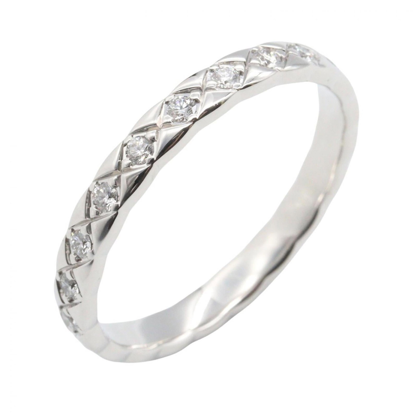 Chanel Band Ring White Gold (18K): Chanel Band Ring White Gold (18K) White gold (18K) band ring from Chanel, featuring clear and silver details. This women's band ring is available in US size 10 and Japanese size 21.5, showcasing the b