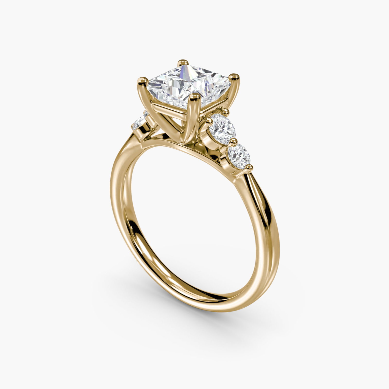 Solitaire Princess 14Kt Yellow Gold Ring Setting - 5