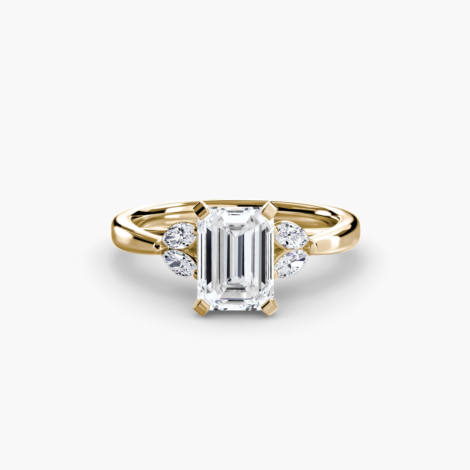 Side Stone Emerald 14Kt Yellow Gold Ring Setting - 2