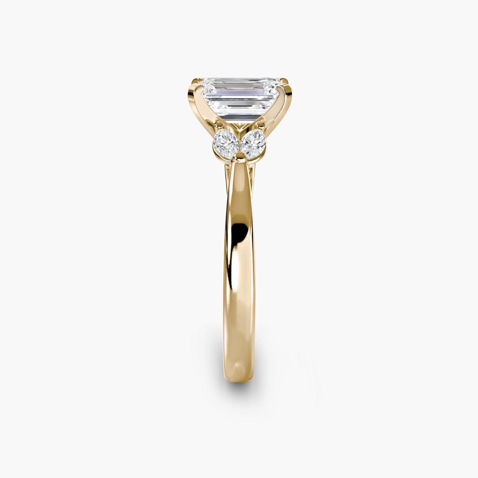Side Stone Emerald 14Kt Yellow Gold Ring Setting - 3