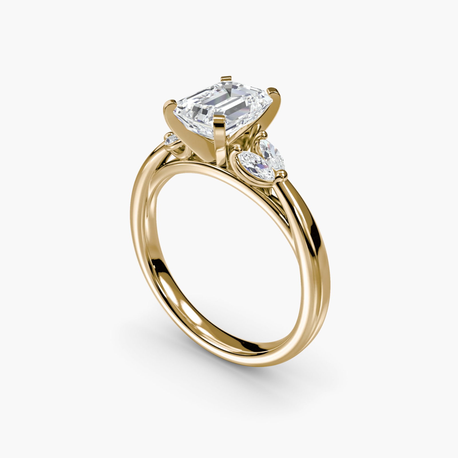Side Stone Emerald 14Kt Yellow Gold Ring Setting - 5