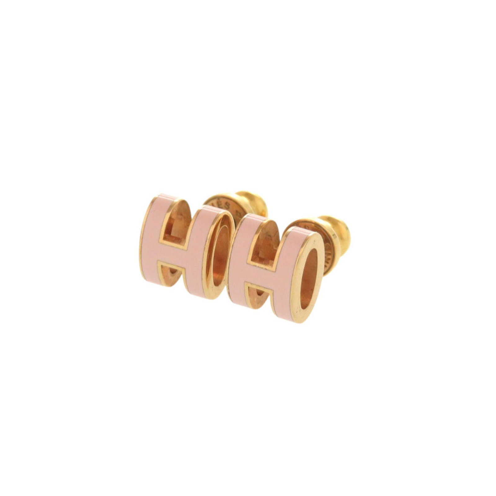 Metal earrings by Hermes Stud: Metal earrings by Hermes Stud Metal earrings by Hermes Stud, crafted from gold and pink metal, are a stylish addition to any outfit. Made in France, these stud earrings showcase the iconic brand's att