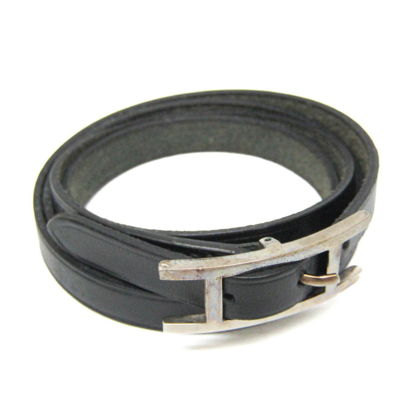 Leather metal bangle hermes: Leather metal bangle hermes Box calf leather and metal come together in this sleek, triple-strand bangle from the Hapi line by Hermes. The subtle black and silver color combination adds a touch of und