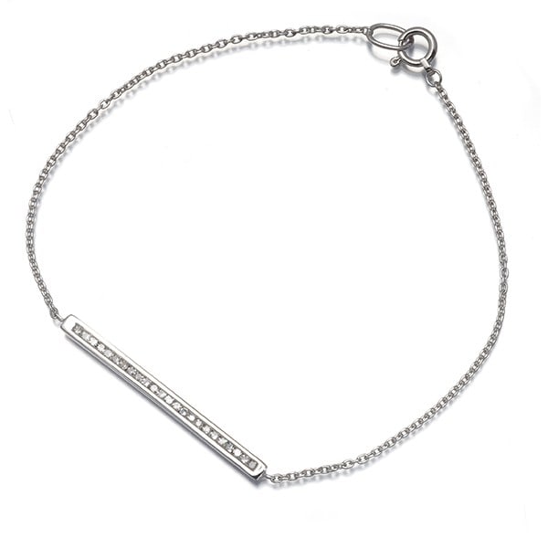 Diamond Single-Cut Bar Bracelet 14K 585 White Gold/ 18K 750 White Gold: Diamond Single-Cut Bar Bracelet 14K 585 White Gold/ 18K 750 White Gold Diamond Single-Cut Bar Bracelet in White Gold. This elegant bracelet features a single-cut diamond, set in 14K white gold for the