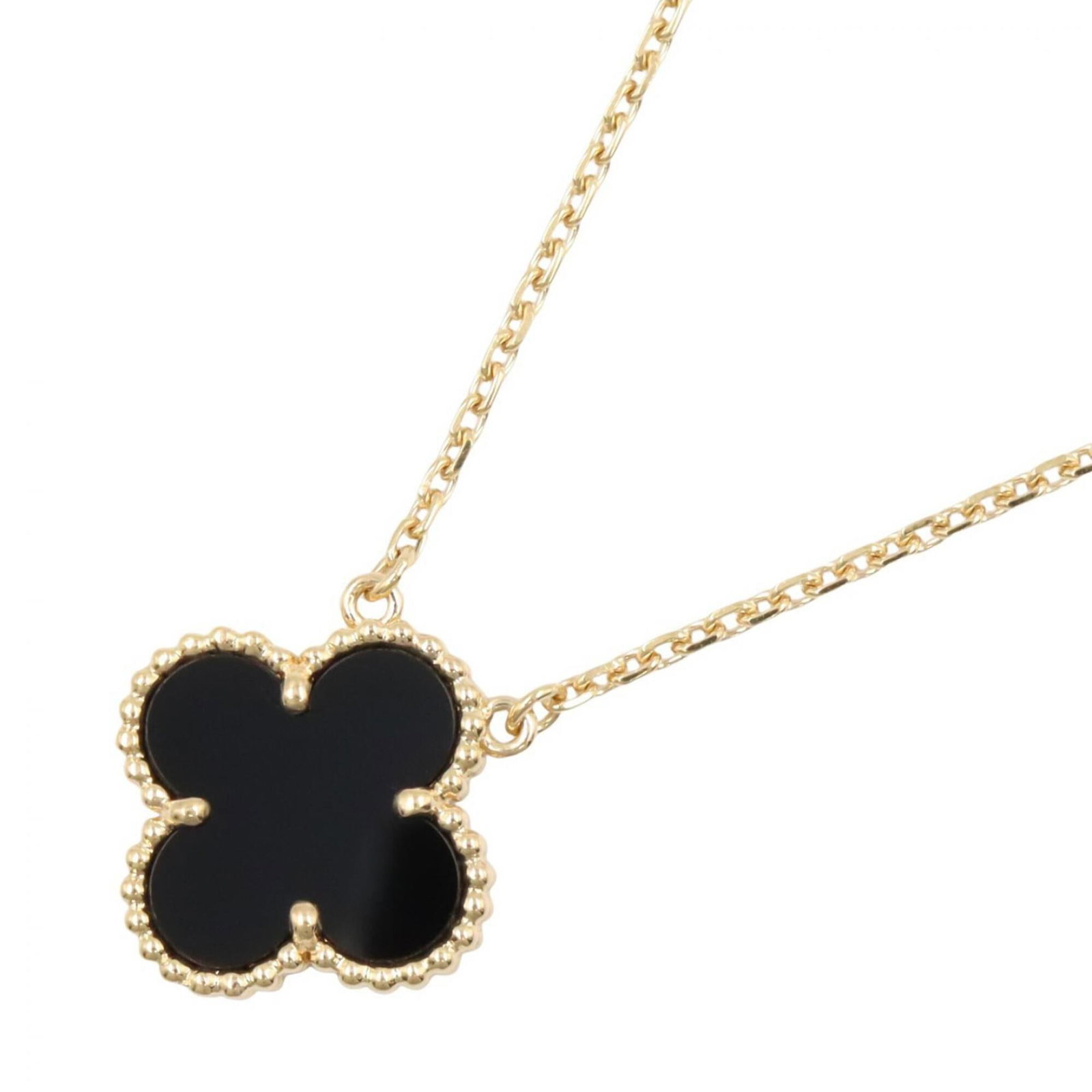 Van Cleef & Arpels Vintage Alhambra Onyx Necklace 18K (Yellow Gold) Onyx Women'S Gold/ Black: Van Cleef & Arpels Vintage Alhambra Onyx Necklace 18K (Yellow Gold) Onyx Women'S Gold/ Black Yellow gold (18K) onyx necklace with an Alhambra design, bearing a signature. This vintage piece features a