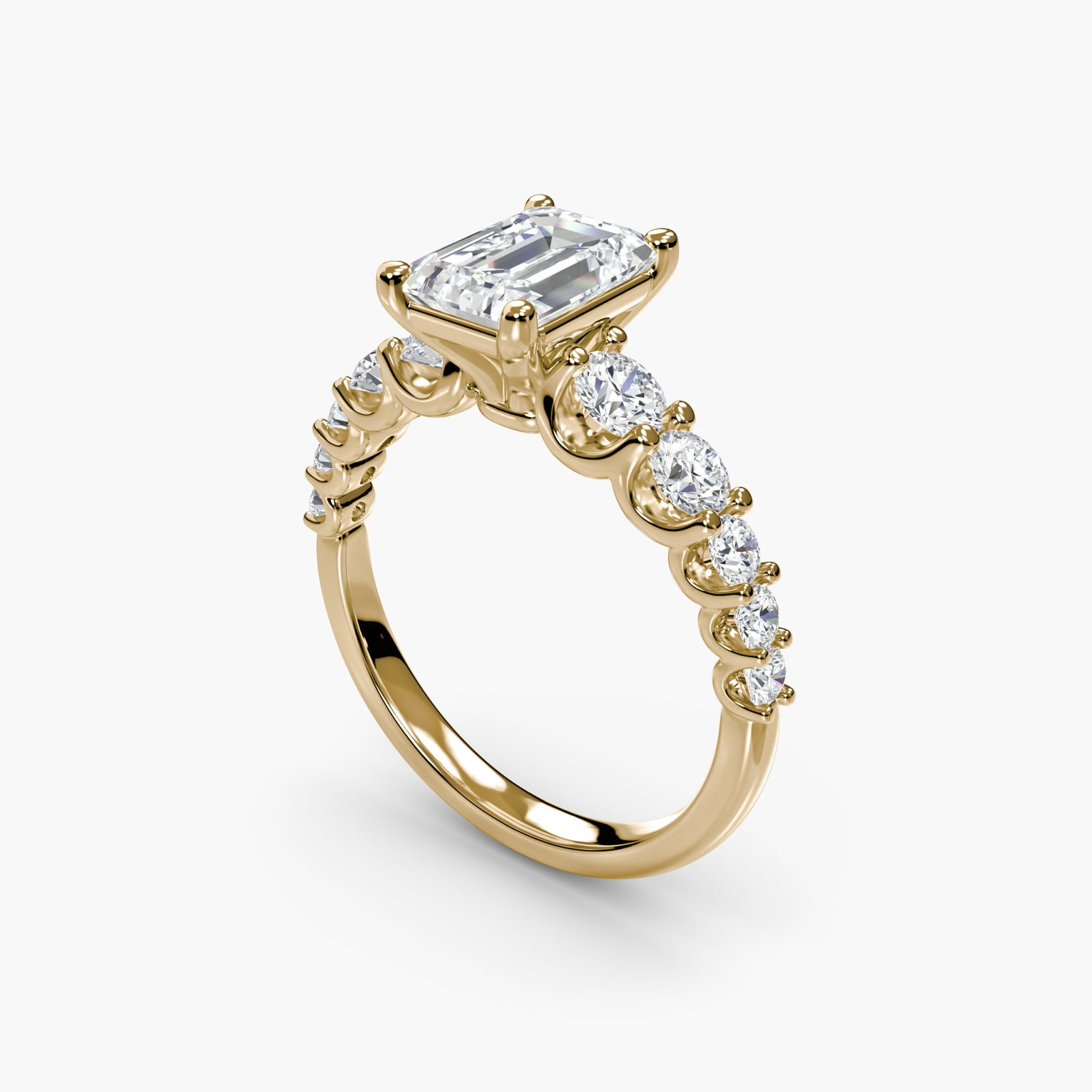 Side Stone Emerald 18Kt Yellow Gold Ring Setting - 5