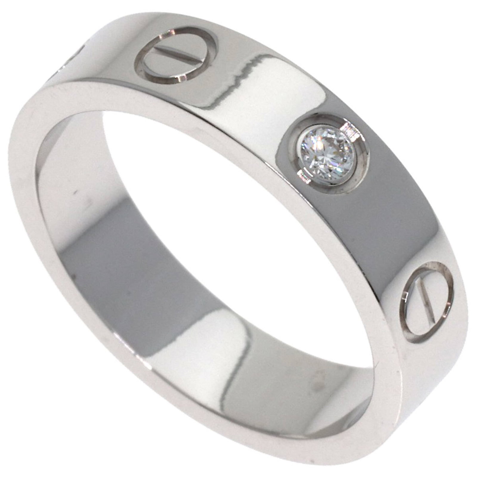 Gold White Ring Cartier Band: Gold White Ring Cartier Band White gold (18K) Cartier band ring features a diamond stone, available in US size 3.5 and JP size 5. This elegant ring showcases the luxury of Cartier's signature style.