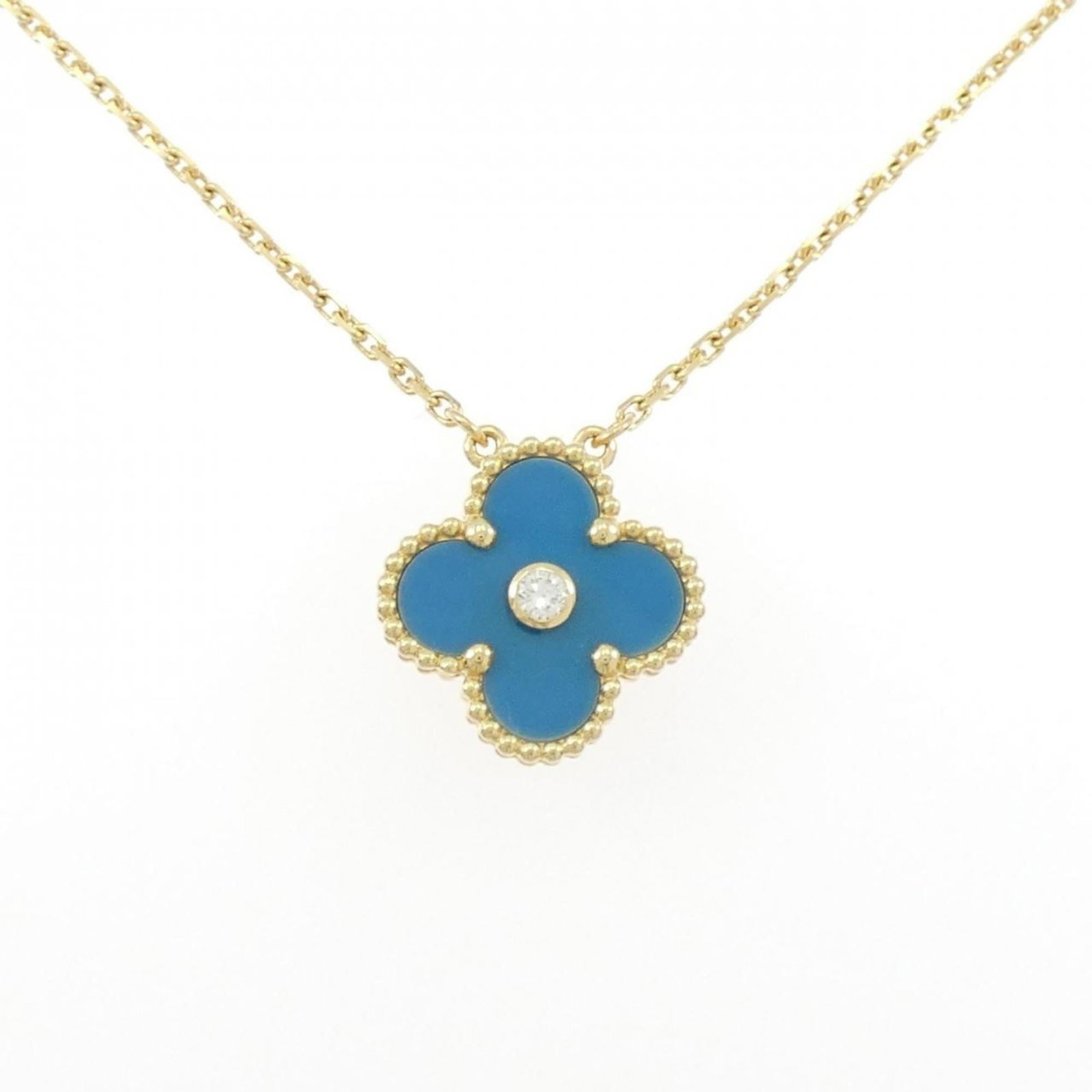 Alhambra Necklace of Van Cleef & Arpels: Alhambra Necklace of Van Cleef & Arpels Yellow gold (18K) pendant necklace from Van Cleef & Arpels, featuring a 14.5mm x 14.5mm diamond pendant suspended from a chain with a neck circumference of 37