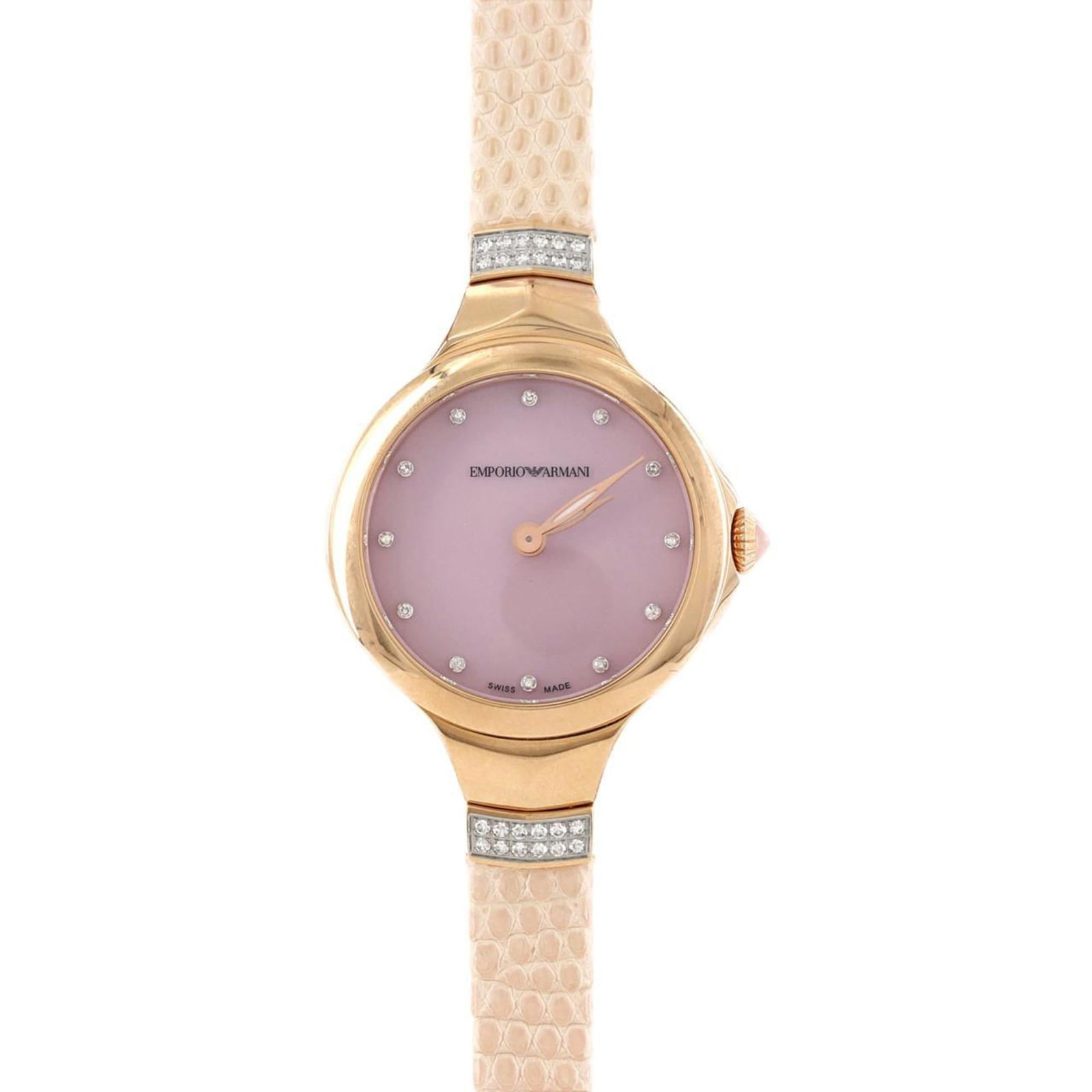 Wristwatch by Armani Emporio: Wristwatch by Armani Emporio Gold plated case, pink dial, and quartz movement make up the Emporio Armani wristwatch. Includes inner and outer boxes, as well as a warranty for added convenience. This s