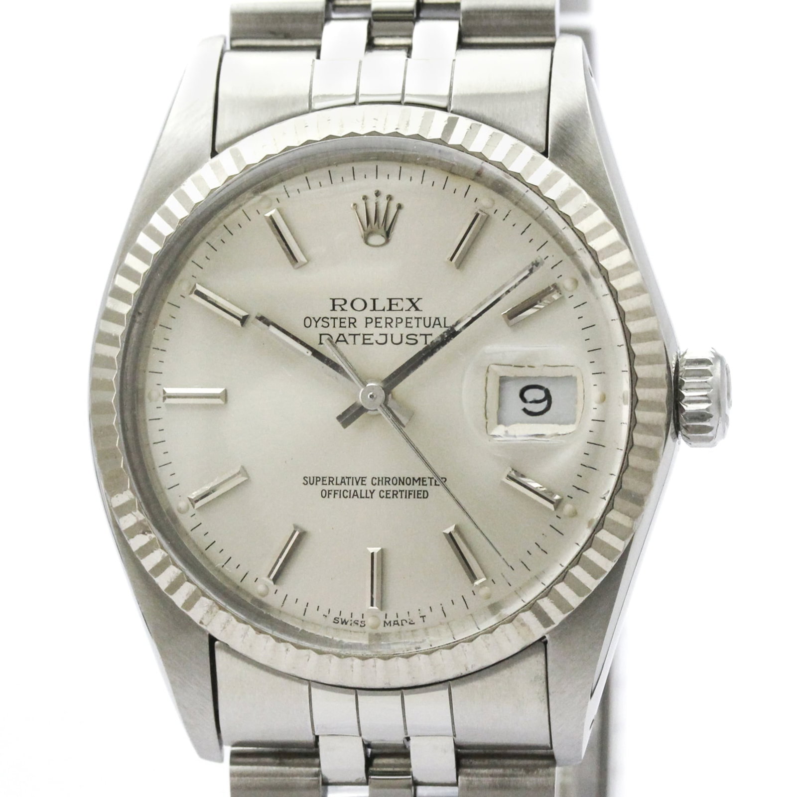 Rolex Wristwatch: Rolex Wristwatch Stainless steel and white gold 18K combine in the sleek Rolex Datejust, with its silver dial and self-winding automatic movement. This 36mm timepiece boasts a classic design that's