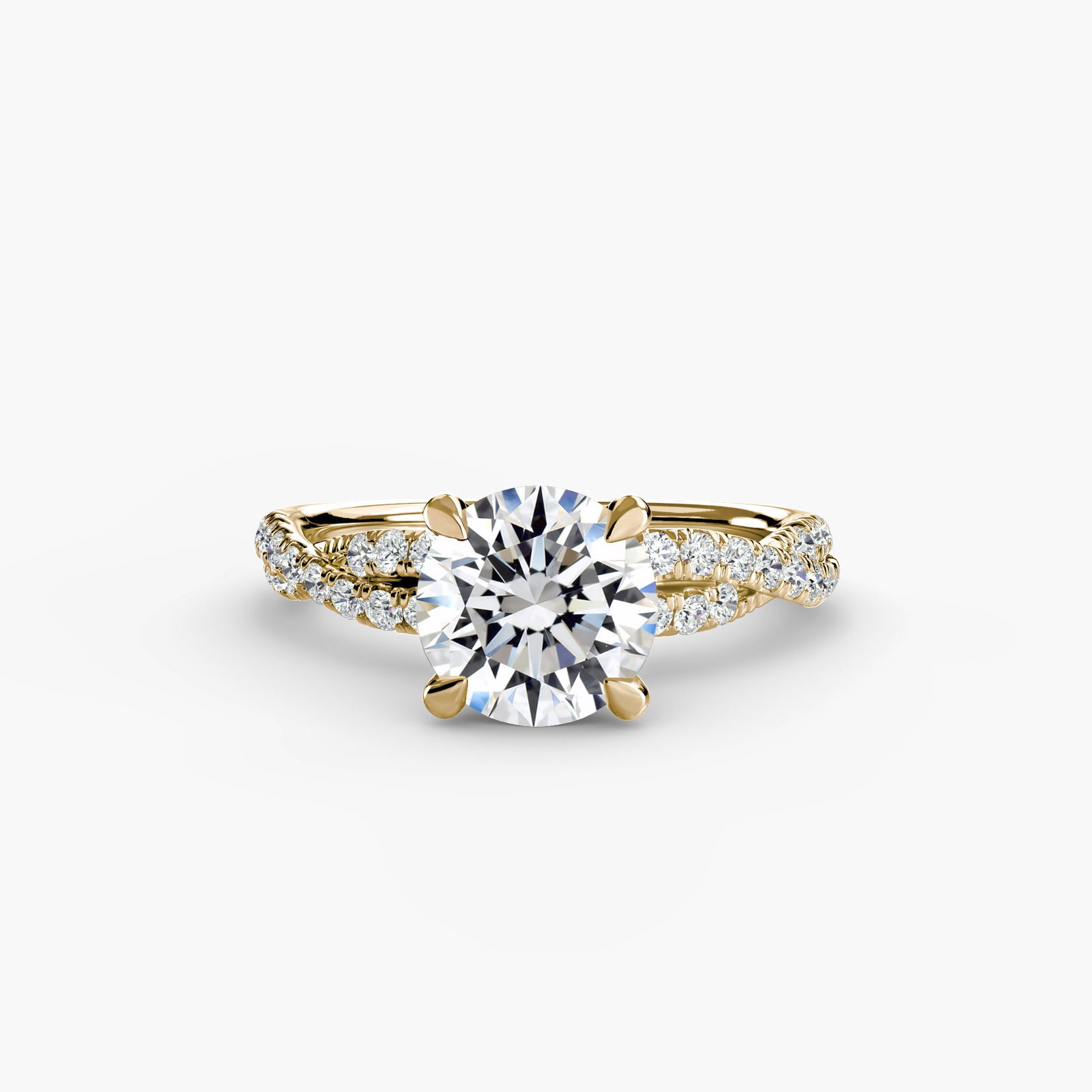 Pave Round 14Kt Yellow Gold Ring Setting - 2