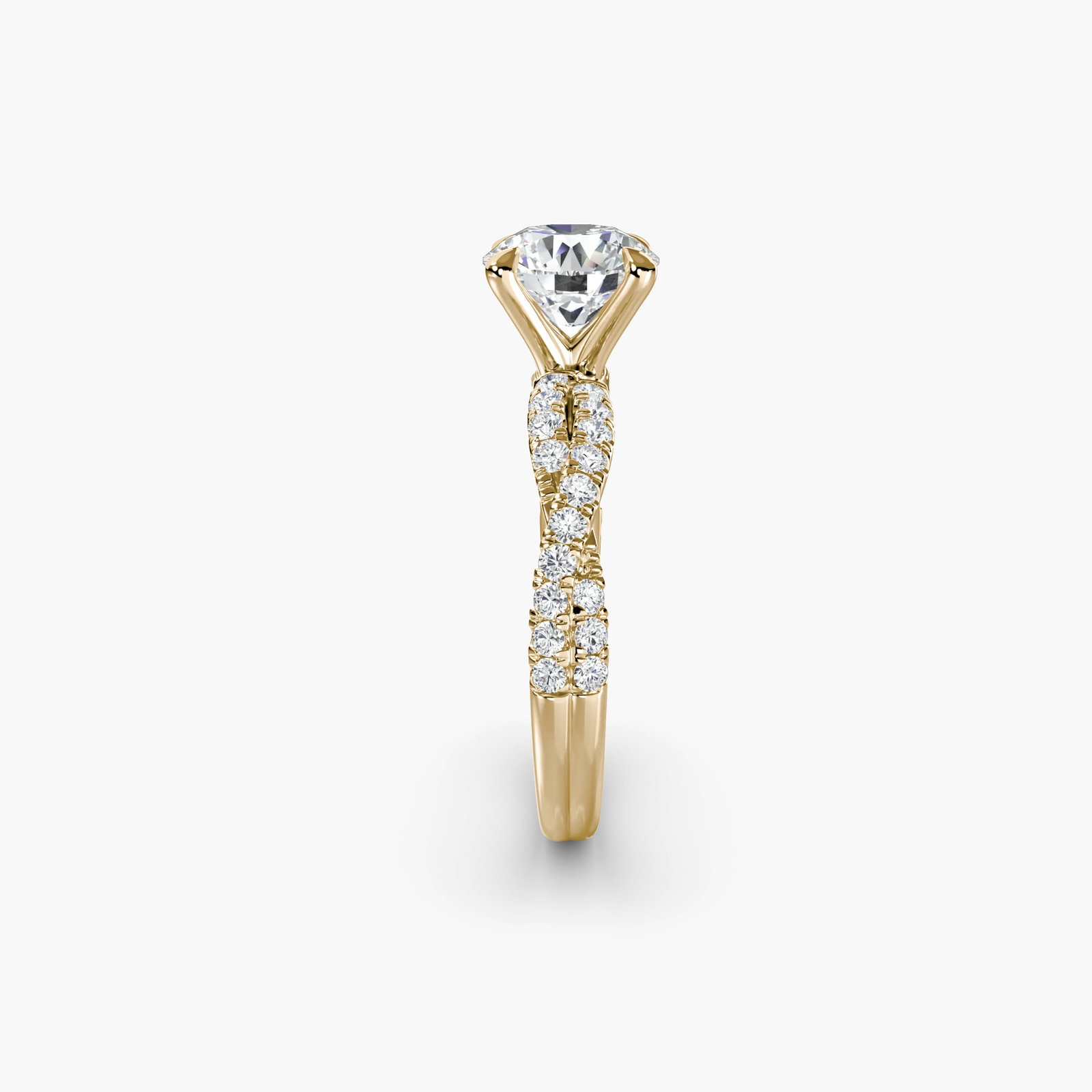 Pave Round 14Kt Yellow Gold Ring Setting - 3