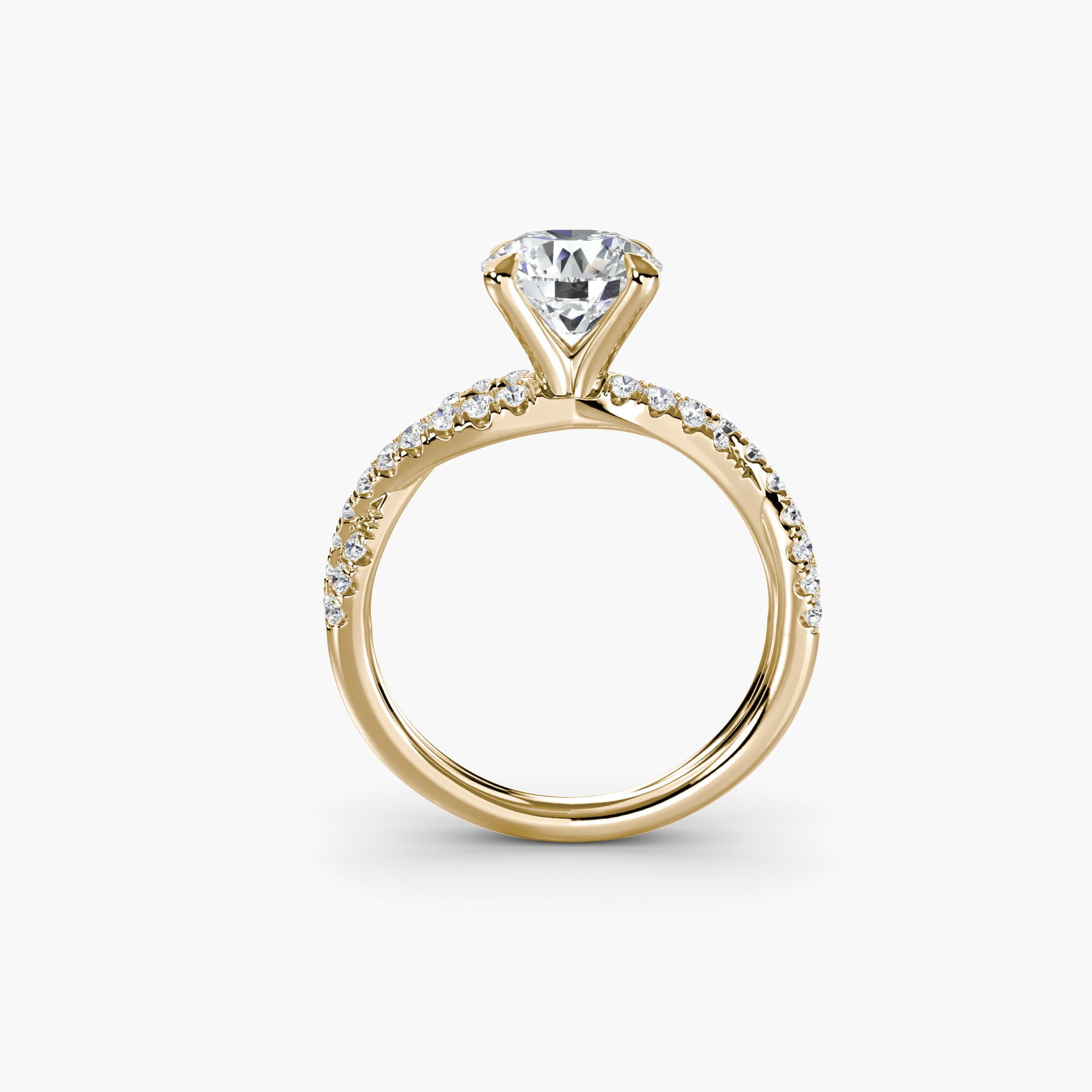 Pave Round 14Kt Yellow Gold Ring Setting - 4