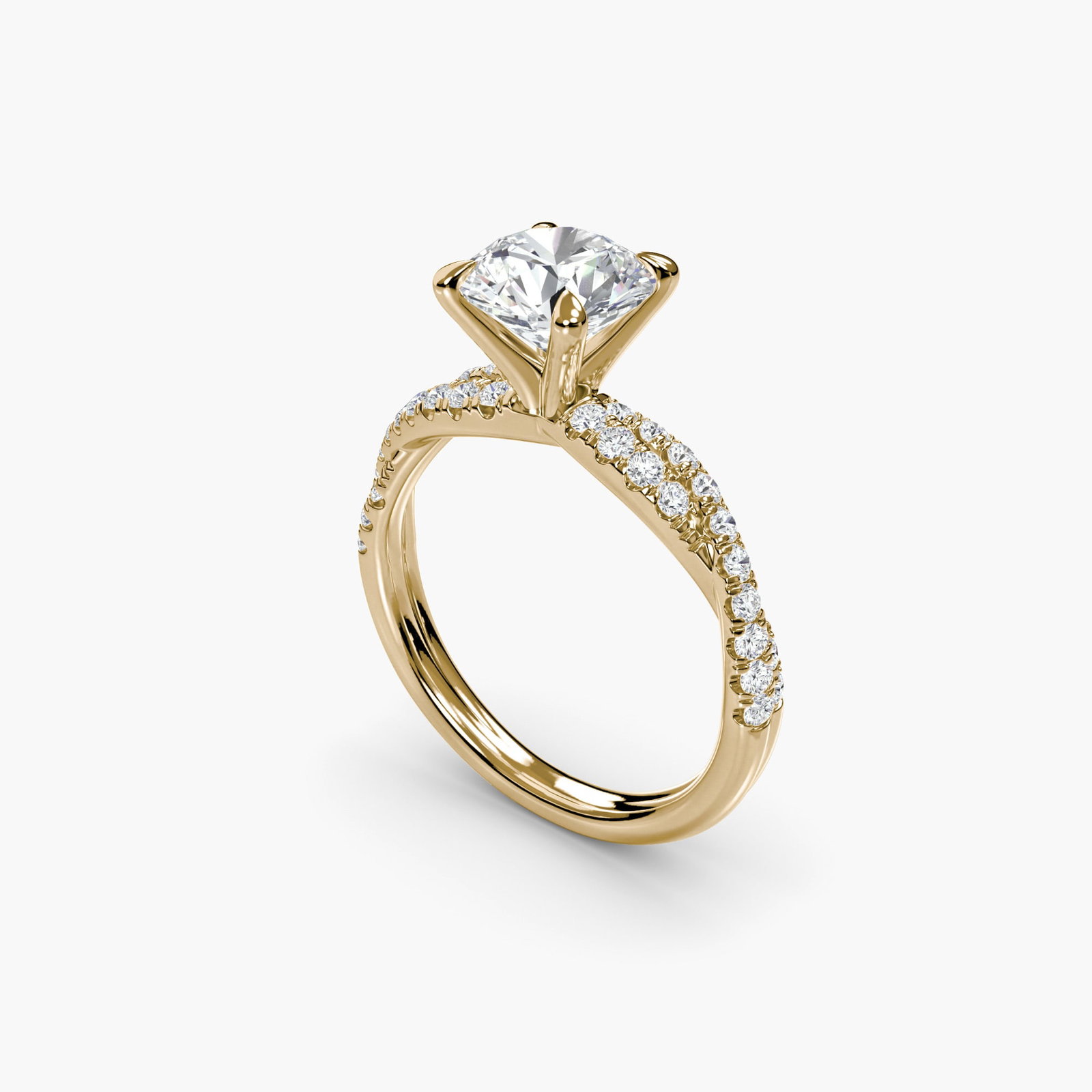 Pave Round 14Kt Yellow Gold Ring Setting - 5