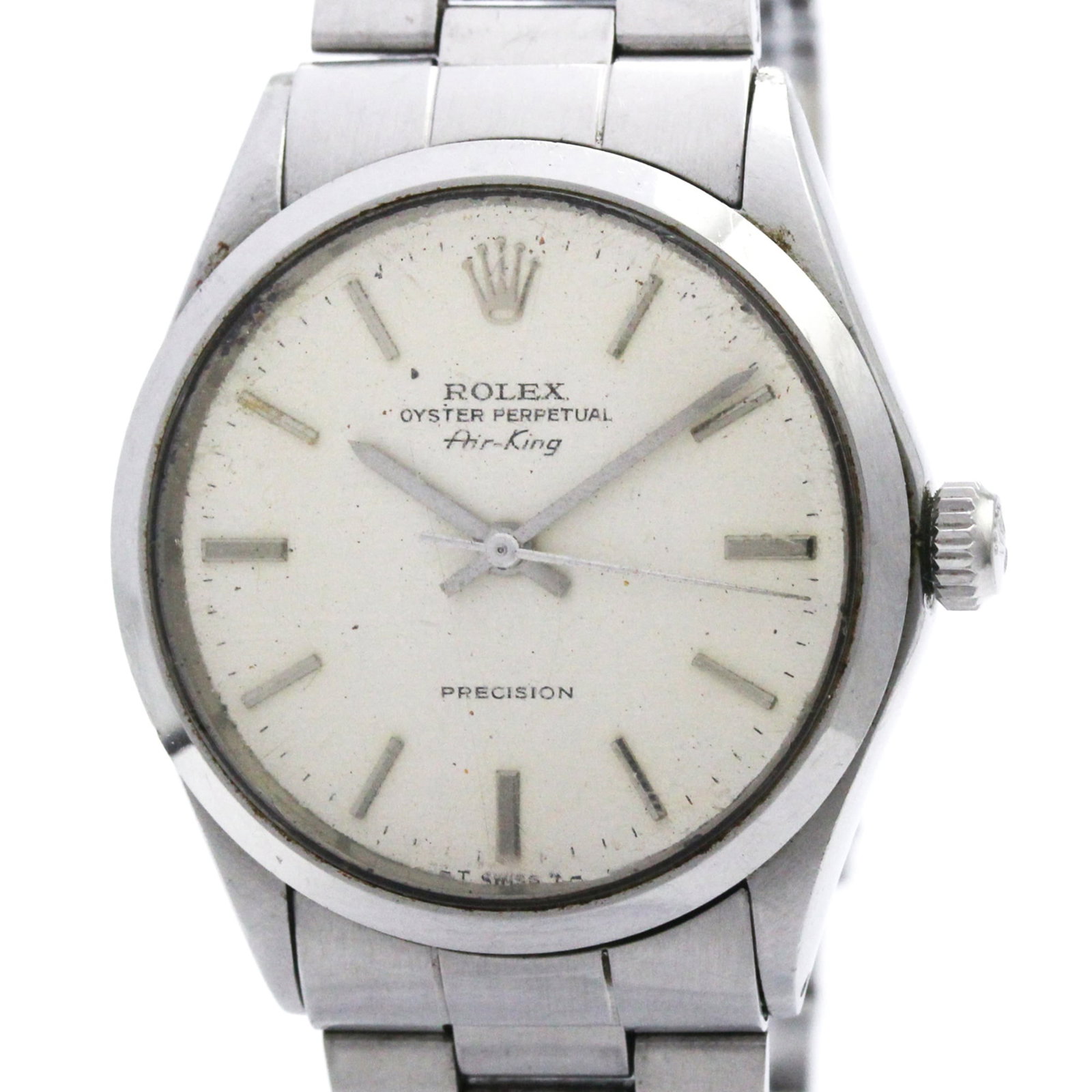 Rolex Wristwatch: Rolex Wristwatch Stainless steel case and band, the Rolex Airking model boasts a sleek silver dial. Powered by a self-winding automatic movement, this wristwatch is a reliable timepiece with a
