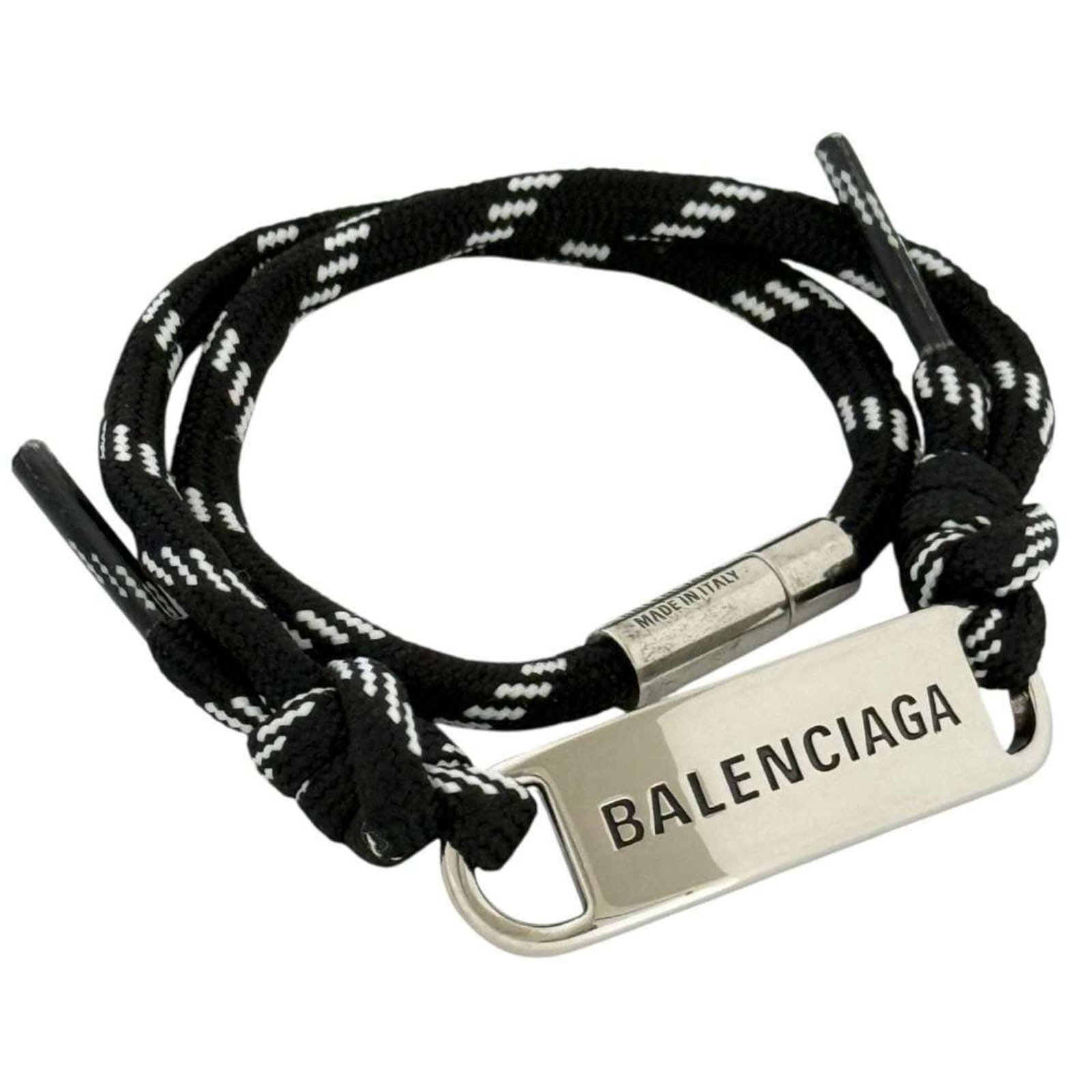 Metal Charm Balenciaga: Metal Charm Balenciaga Metal Charm Balenciaga bears a signature. This charm bracelet features metal construction and comes in black, measuring 20cm in length. Made in Italy, it showcases the brand's