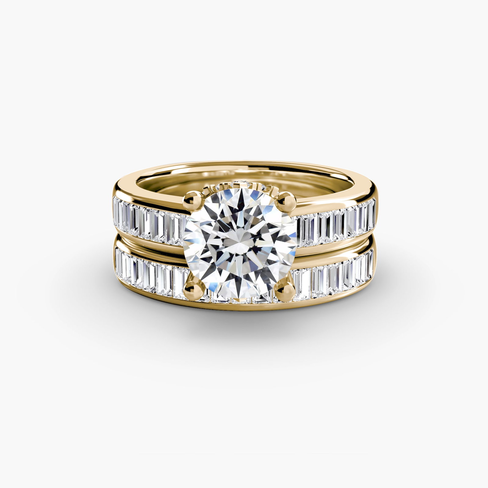 Side Stone Round 18Kt Yellow Gold Ring Setting - 2