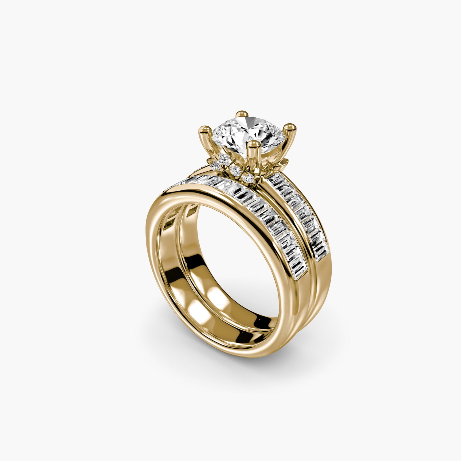 Side Stone Round 18Kt Yellow Gold Ring Setting - 5