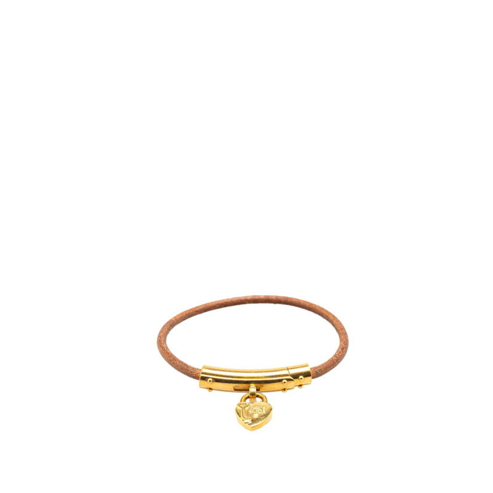 Hermes Leather Charm Bracelet: Hermes Leather Charm Bracelet Brown leather and gold charm bracelet from Hermes, measuring 18cm in total length with a width of 2mm. The classic design features a simple yet elegant charm that adds a