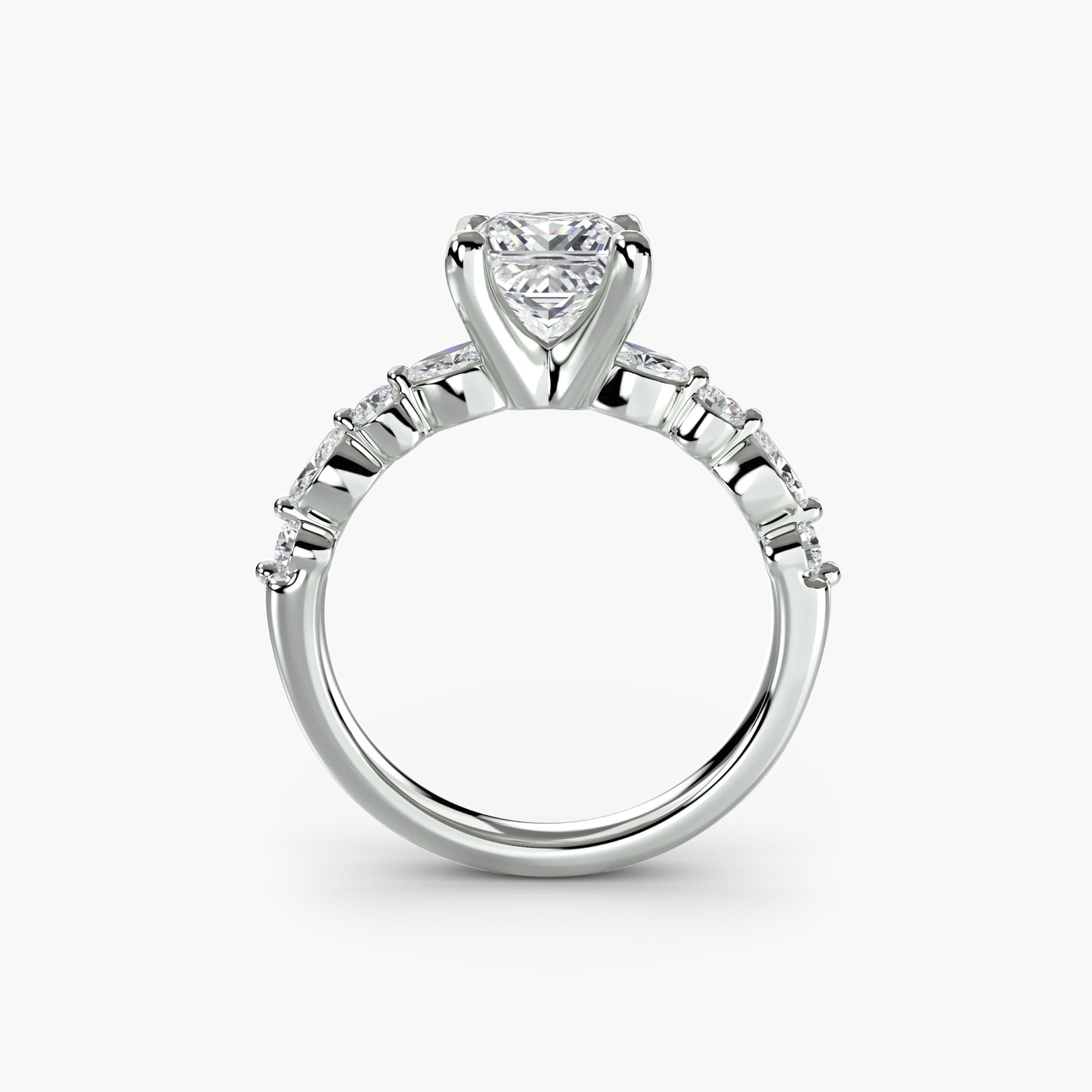 Pave Princess 14Kt White Gold Ring Setting: Pave Princess 14Kt White Gold Ring Setting 14Kt White Gold Pave Princess Ring Setting for a timeless look, featuring 8 pave side stones totaling 0.35 carats in EF/VS lab-grown color and clarity. The