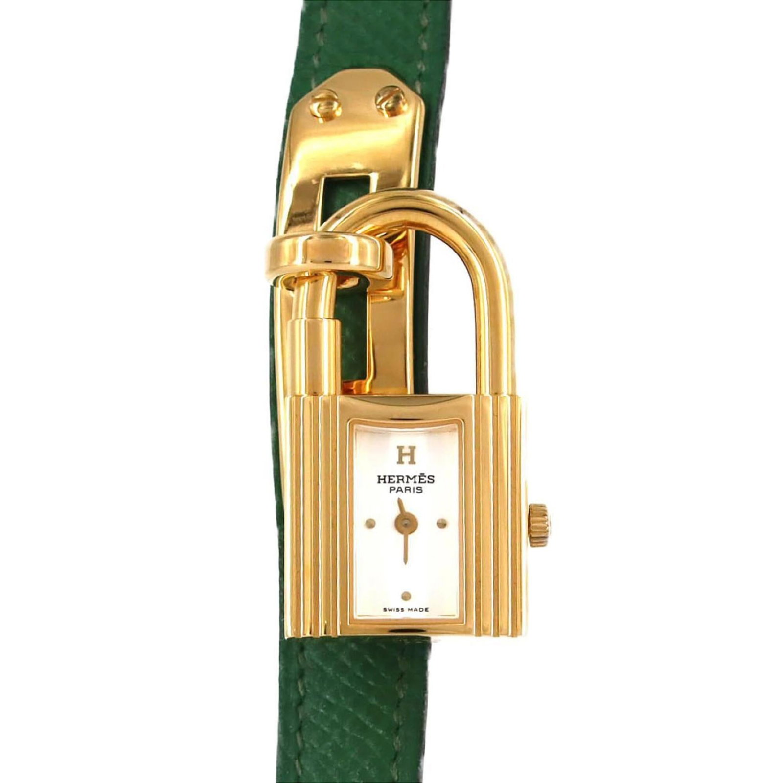 Hermes Wristwatch: Hermes Wristwatch Gold plated Hermes wristwatch with a white dial and quartz movement, featuring a sleek 20mm case diameter. This stylish timepiece boasts a classic design that suits women's wrists pe