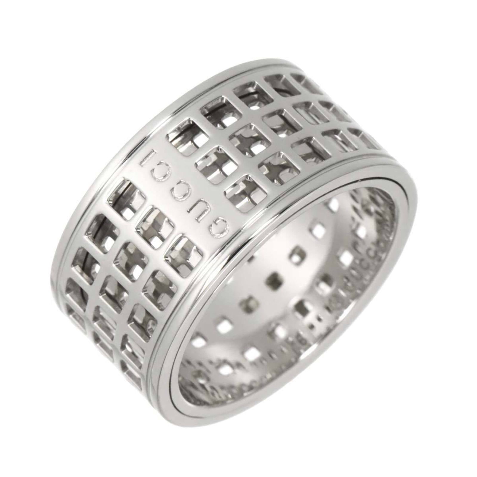White Gold Gucci Band Ring: White Gold Gucci Band Ring White gold (18K) band ring from Gucci, available in US size 7.5 and Japanese size 15.5. This elegant ring features a classic design with the iconic Gucci brand. Made from