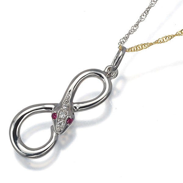 Gstv Necklace Ruby 0.02Ct Diamond 0.02Ct Snake Pt 999/ 24K Yg: Gstv Necklace Ruby 0.02Ct Diamond 0.02Ct Snake Pt 999/ 24K Yg Platinum pendant featuring a natural ruby and two tiny diamonds, set in a stunning 18K yellow gold chain. The intricate design showcases