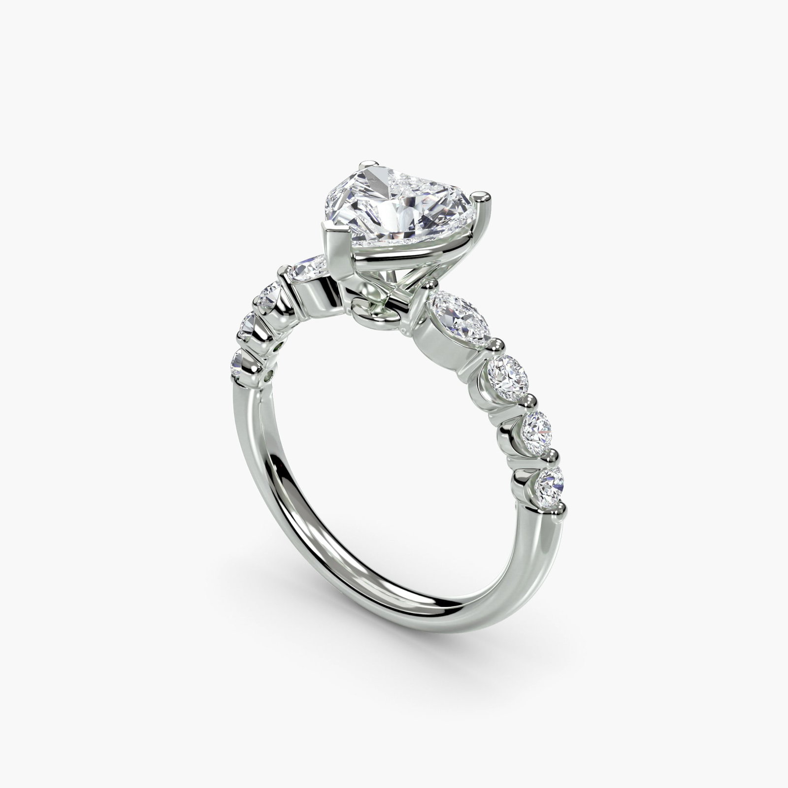 Pave Heart 950 Platinum Ring Setting - 5
