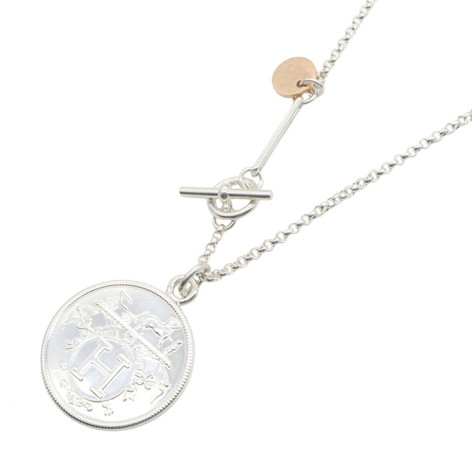 Hermes Ex Libris Necklace Pink Gold Sterling Silver 925 Women's Gold Tone (1 of 6)