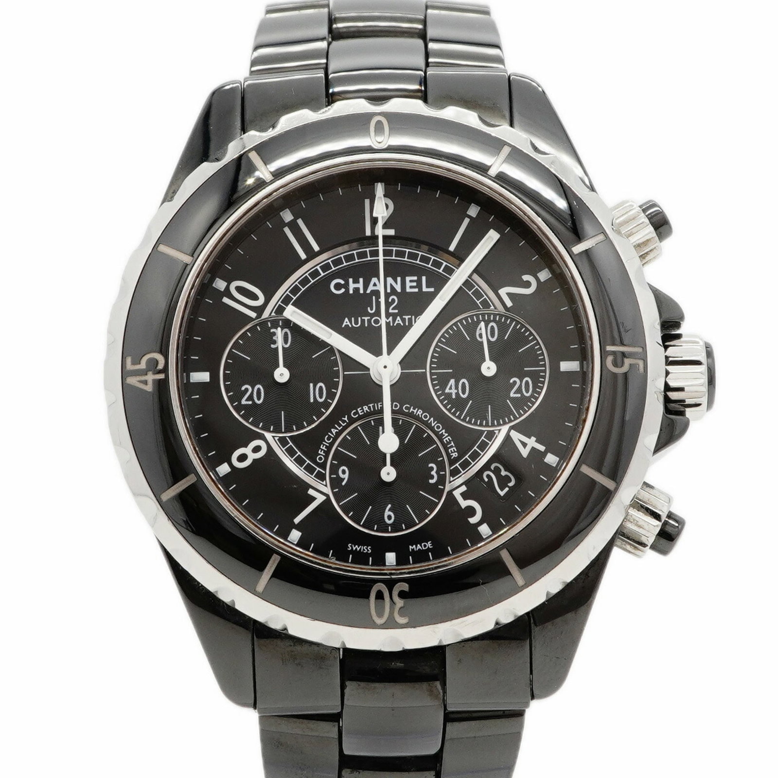 Chanel Wristwatch: Chanel Wristwatch Ceramic band and black dial make for a sleek, modern design. This self-winding automatic wristwatch features a 41mm case diameter and adjustable strap to fit wrists up to 15.5cm in