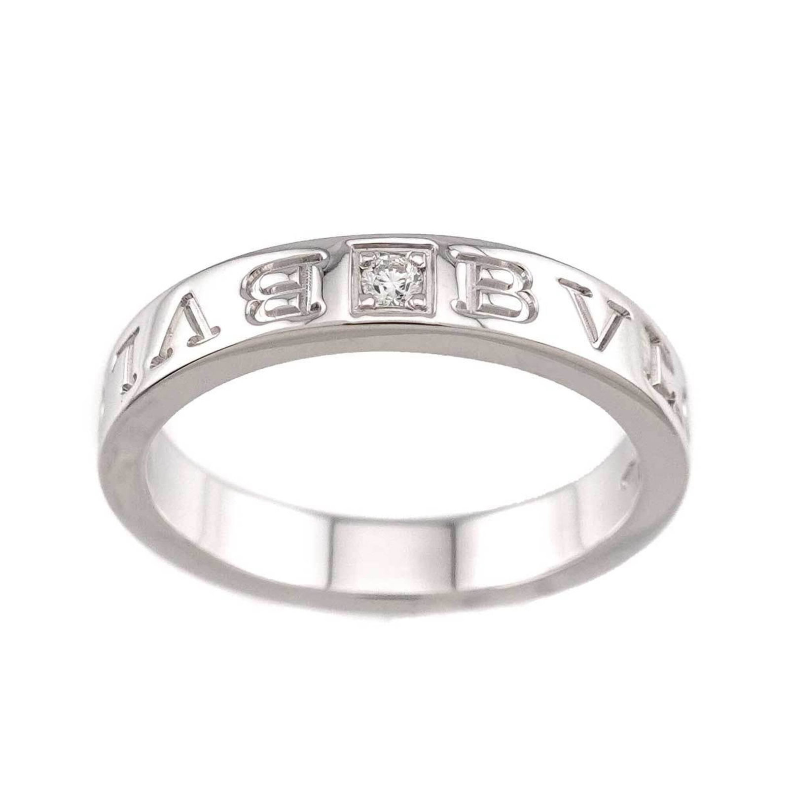 Bvlgari Band Ring White Gold (18K): Bvlgari Band Ring White Gold (18K) This Bvlgari band ring is crafted from 18K white gold, offering a sleek and sophisticated design. Measuring US size 9 and JP size 18, it provides a comfortable fit