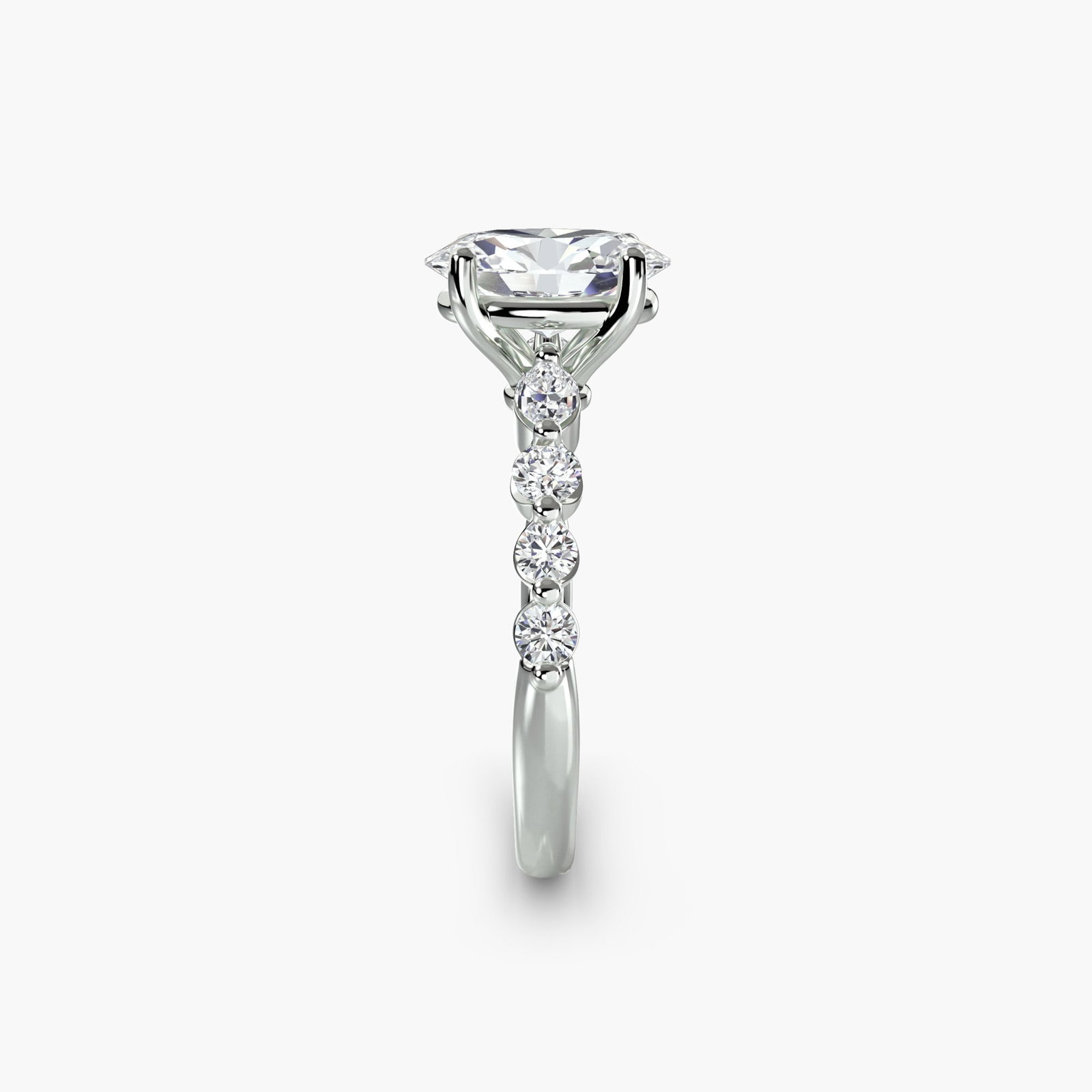 Pave Oval 18Kt White Gold Ring Setting - 3
