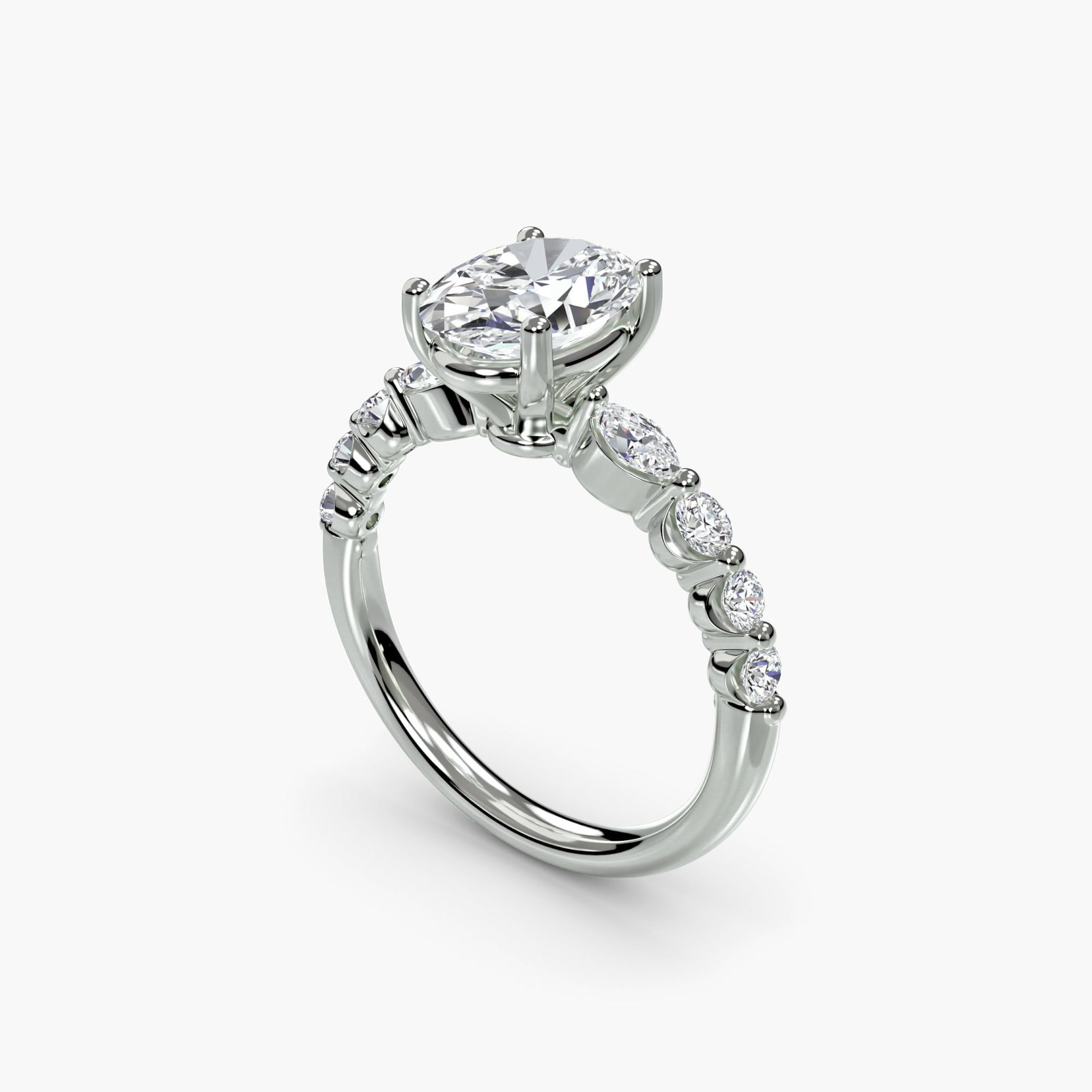 Pave Oval 18Kt White Gold Ring Setting - 5