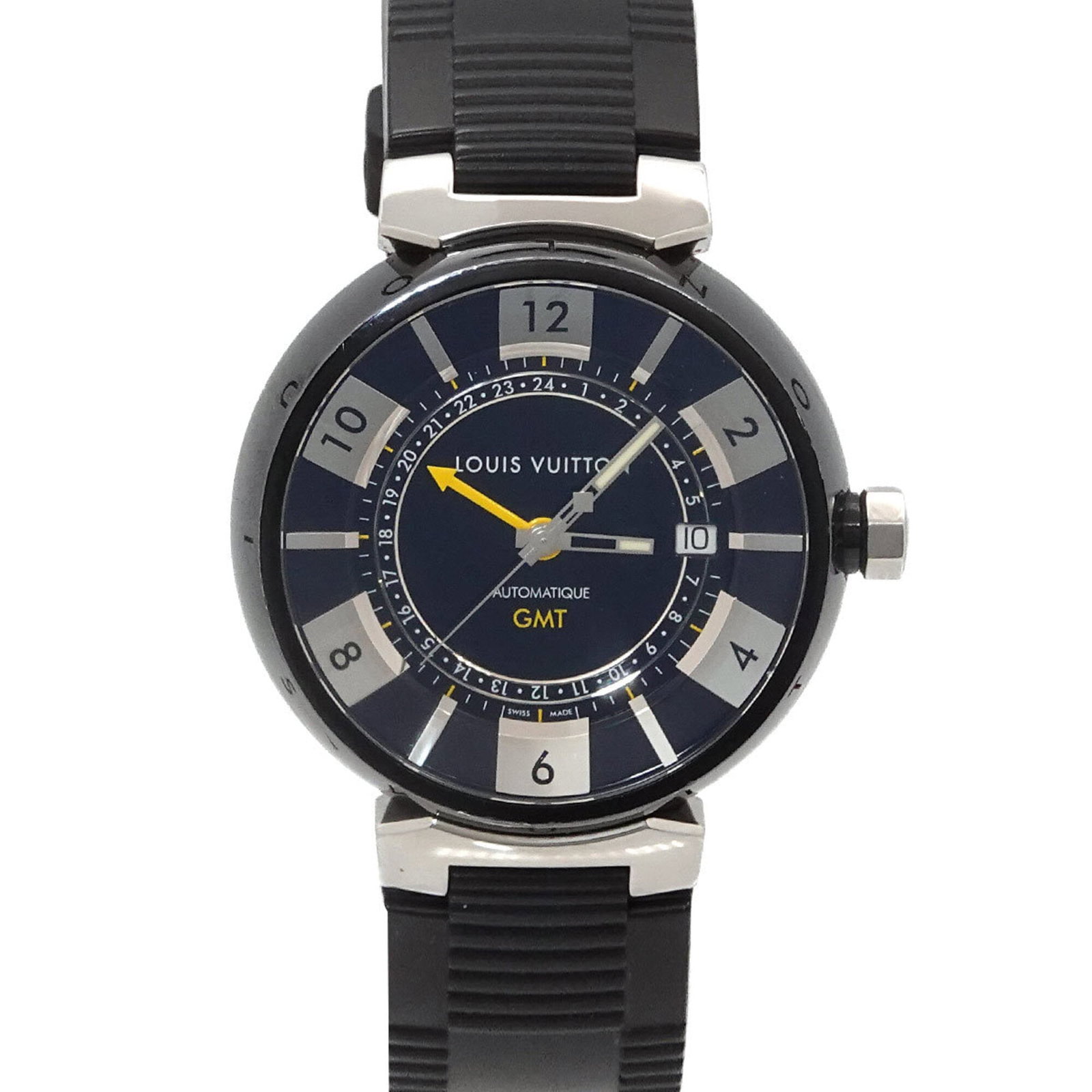 Louis Vuitton Wristwatch: Louis Vuitton Wristwatch The Louis Vuitton wristwatch boasts a sleek design with a PVD, stainless steel case and rubber band, available in black and silver. Powered by a self-winding automatic