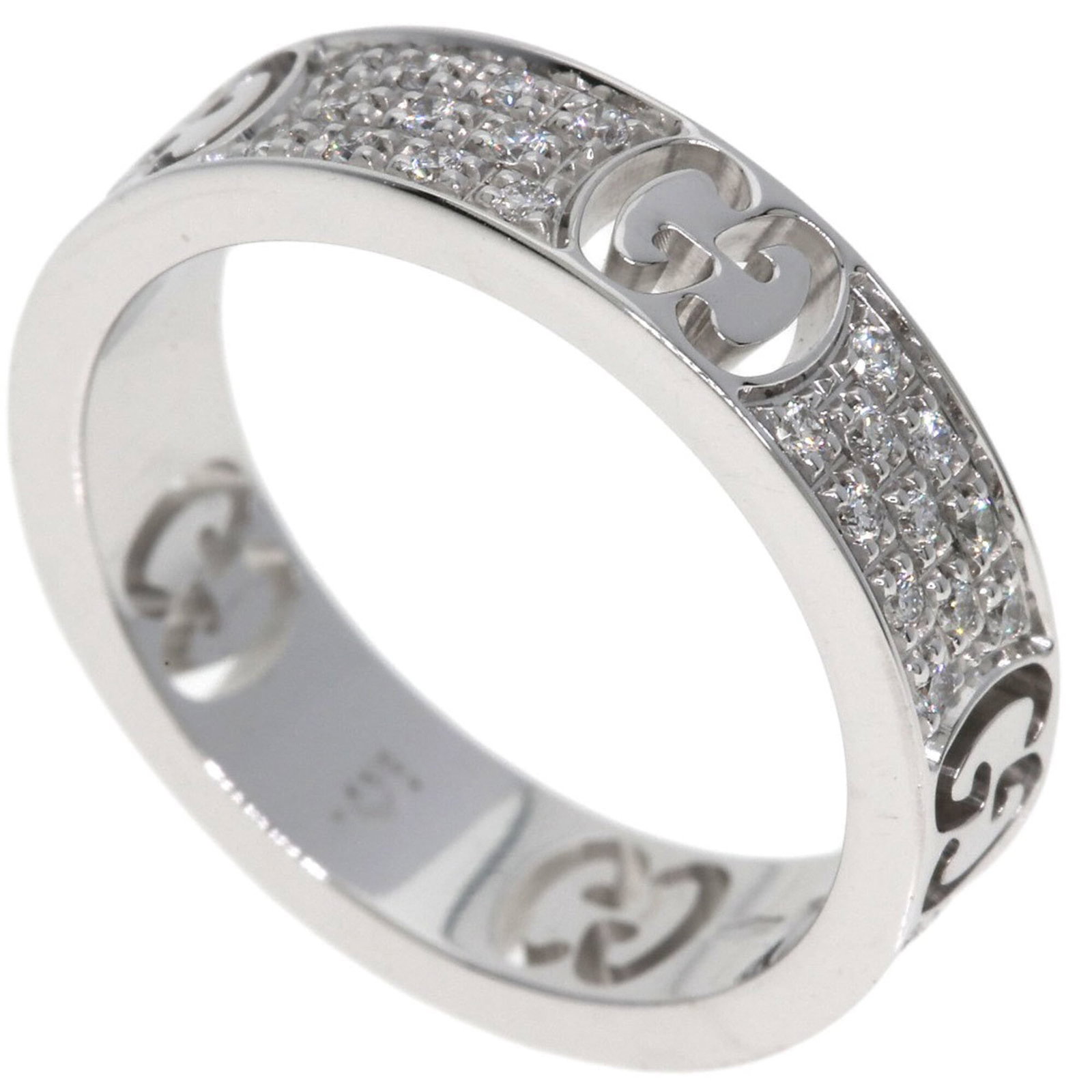 White Gold Gucci Band Ring: White Gold Gucci Band Ring White gold band ring from Gucci, available in US size 3.5 and Japanese size 5, features the iconic luxury brand's signature style with a high-quality white gold finish.