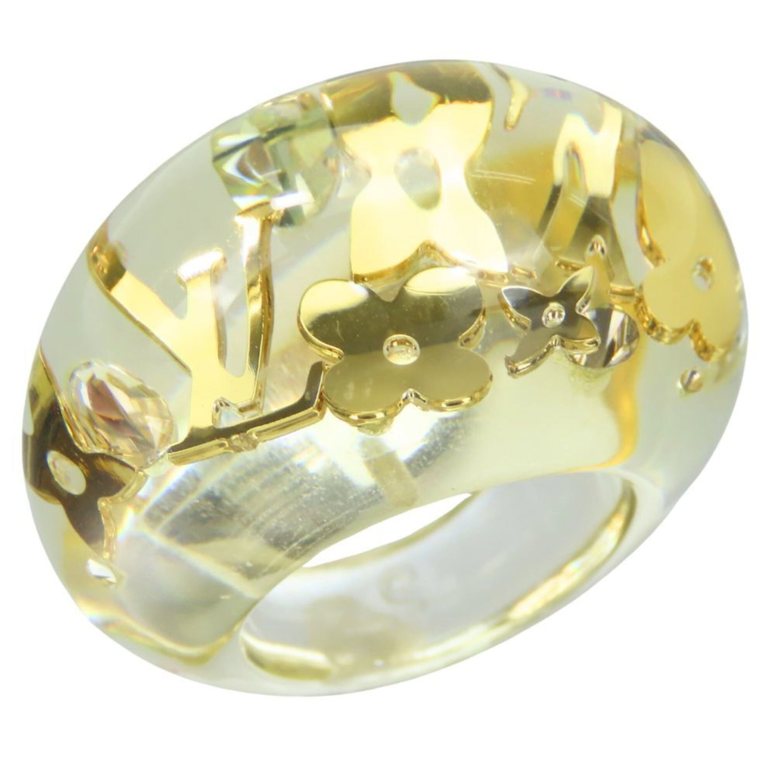 Louis Vuitton Band Ring Plastic: Louis Vuitton Band Ring Plastic This Louis Vuitton Band Ring Plastic features a clear and gold design, made from plastic material. The ring boasts a US size 5 and JP size 9 fit, making it suitable