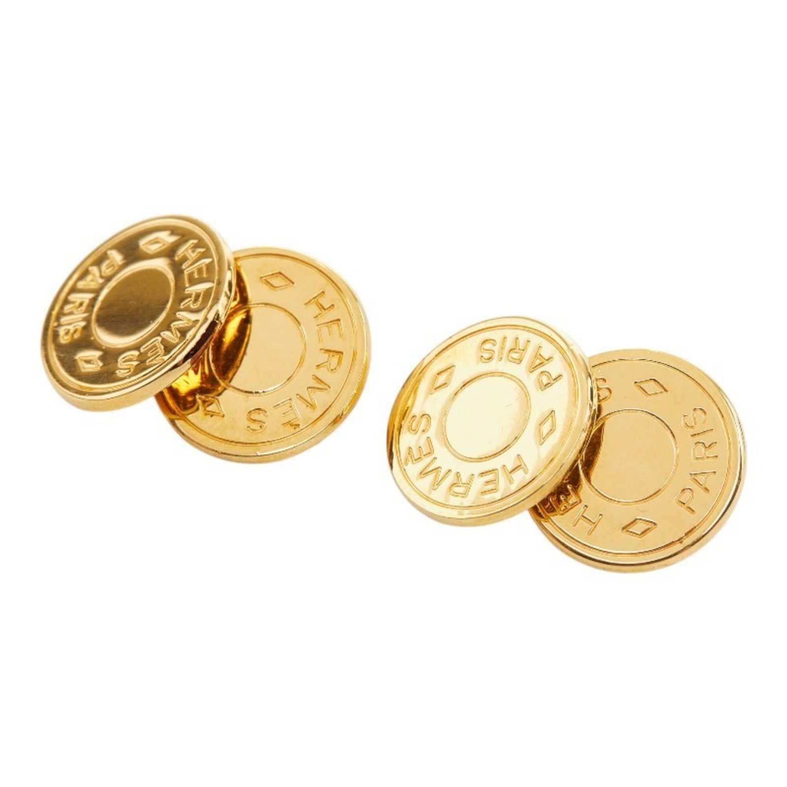 Hermes Cufflinks Gold Plating: Hermes Cufflinks Gold Plating Gold plating gives these Hermes cufflinks a luxurious sheen, while their compact size makes them easy to wear. Measuring just 14.20mm in diameter, they're a subtle yet st