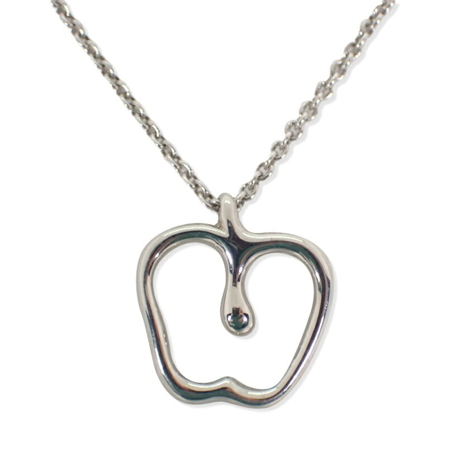 Tiffany & Co. 925 Apple Pendant Necklace: Tiffany & Co. 925 Apple Pendant Necklace Sterling silver pendant necklace from Tiffany & Co., featuring a sleek and modern design. The 925 Apple Pendant measures 17.5mm x 16.3mm, suspended from a