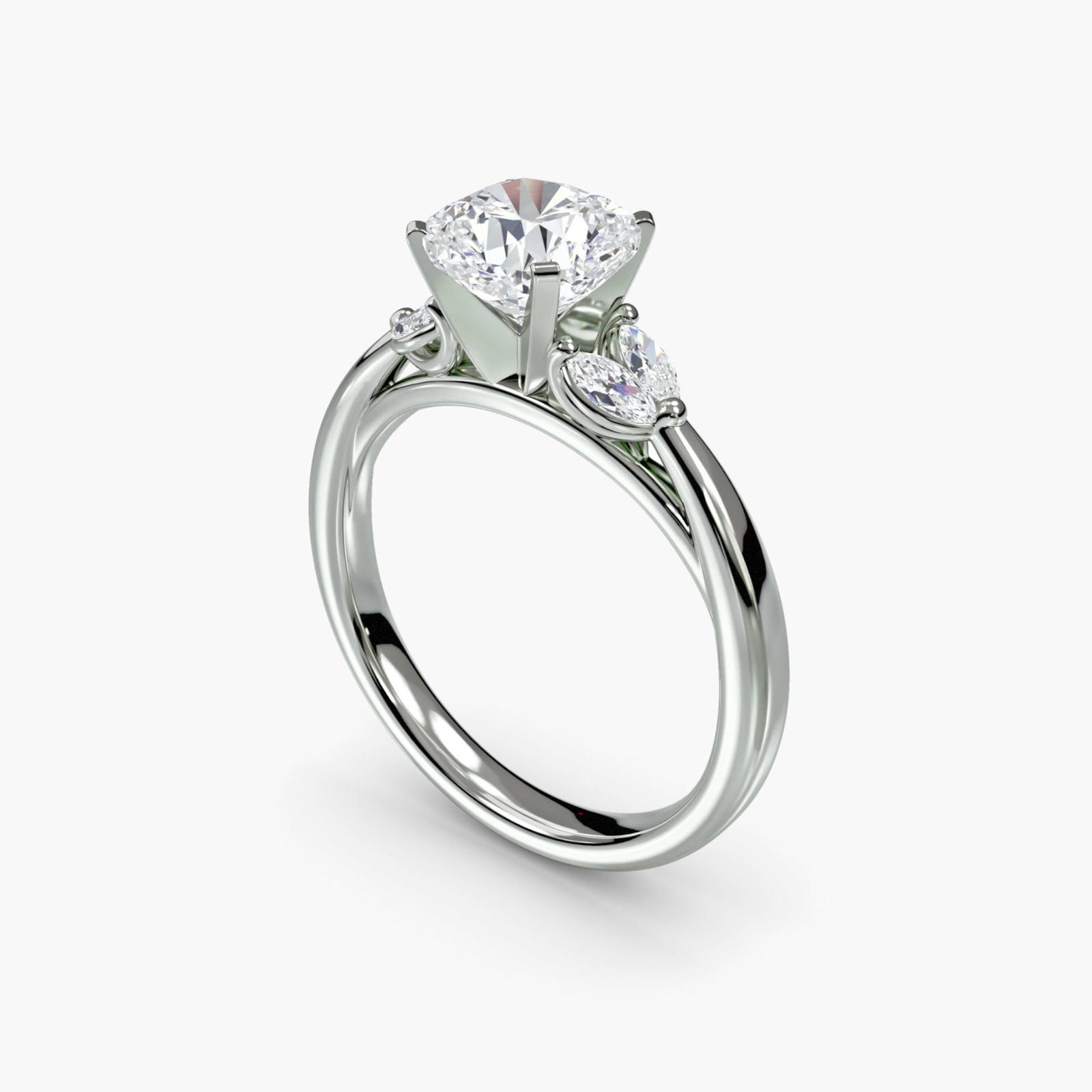 Side Stone Cushion 14Kt White Gold Ring Setting - 5