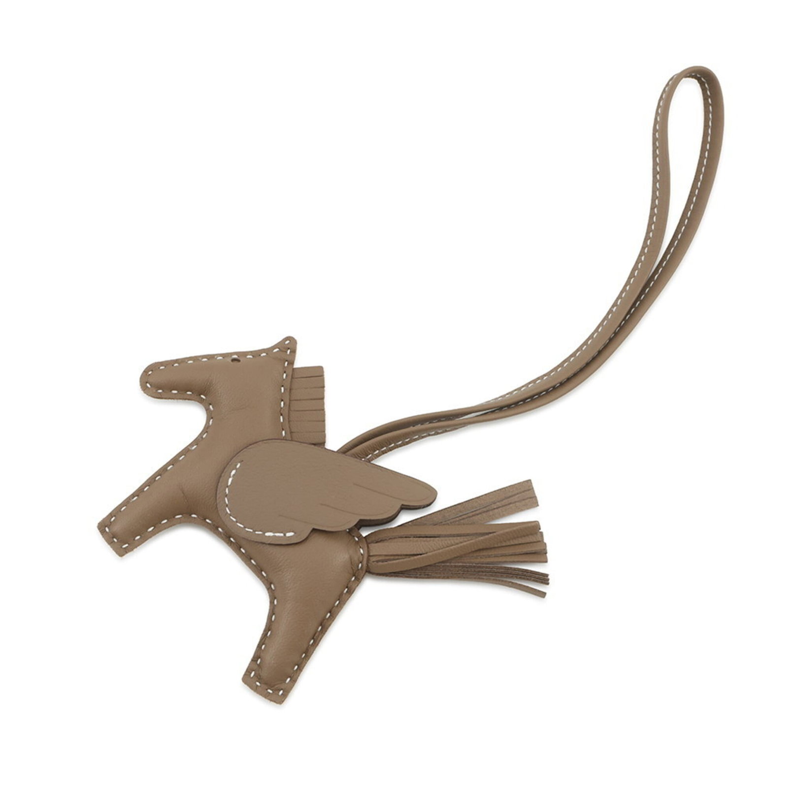 Hermes Handbag Leather Charm: Hermes Handbag Leather Charm Etoupe gray leather charm from Hermes, bearing a signature. Made from high-quality leather, this small charm measures 75mm x 13mm and features a stone size that adds to it
