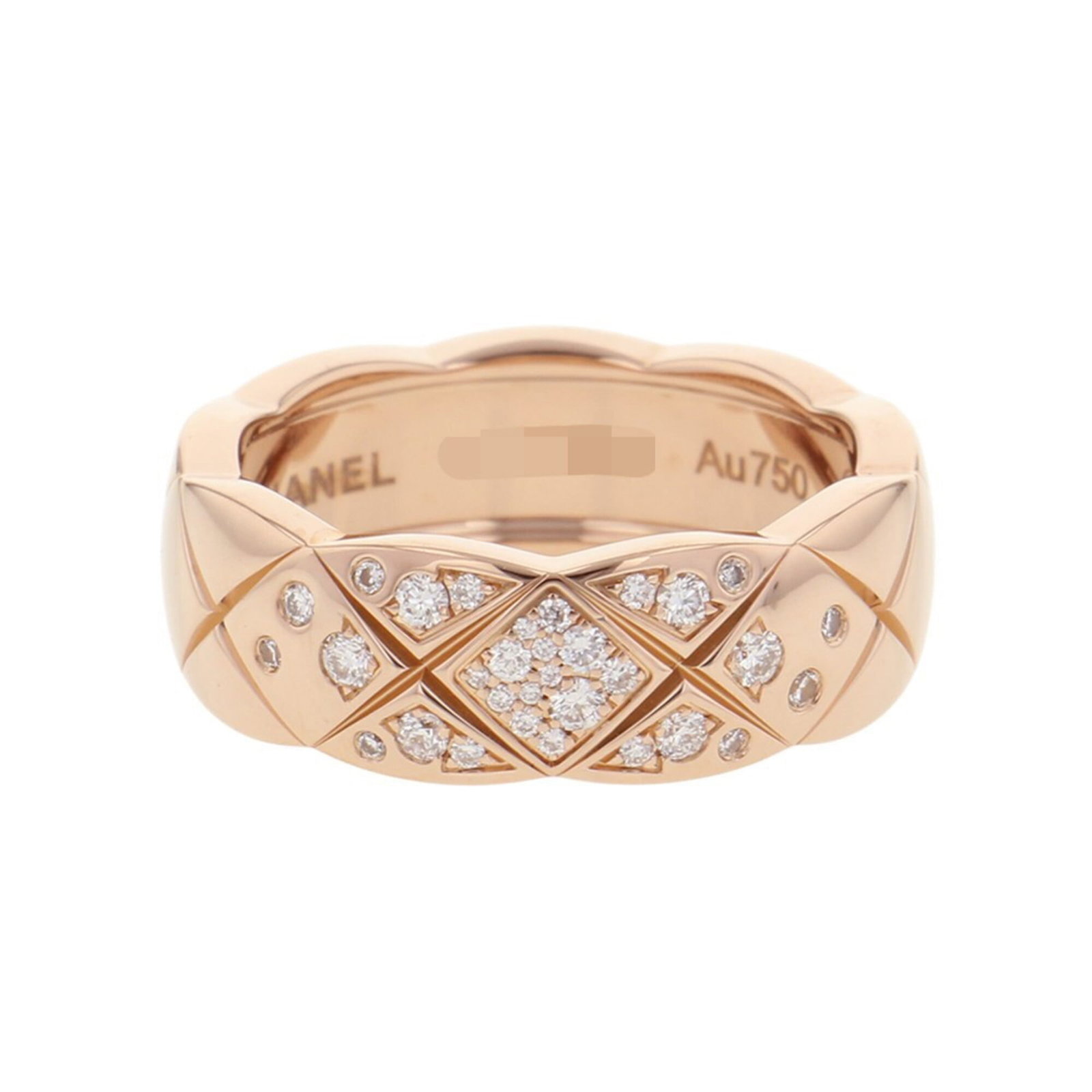 Pink Gold 18k Ring Band Chanel: Pink Gold 18k Ring Band Chanel Pink gold (18K) band ring from Chanel, available in US size 6 and Japanese size 11. This elegant ring features a striking pink hue and the iconic Chanel brand. A
