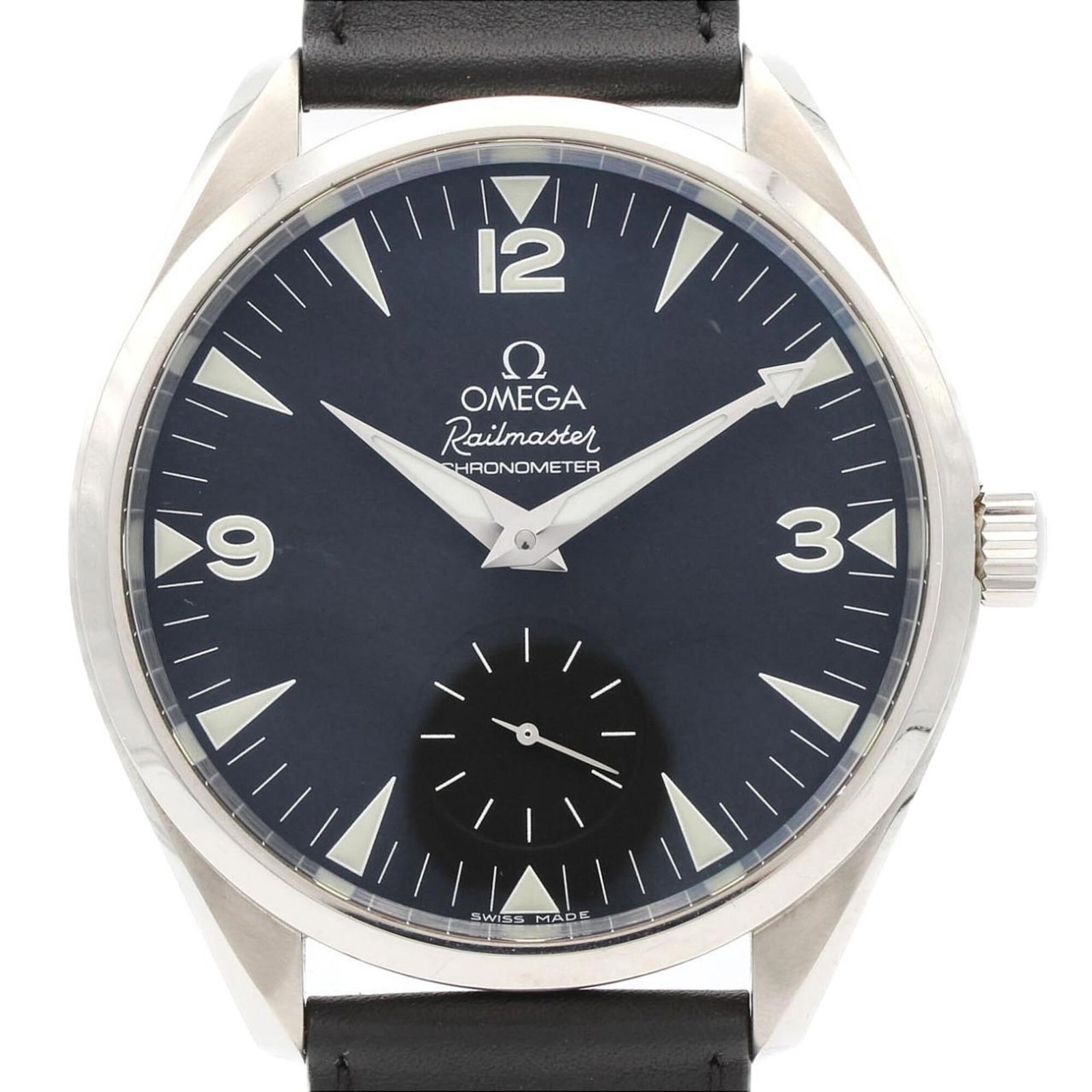 Wristwatch of Omega: Wristwatch of Omega Stainless steel case with a diameter of 49mm, this Omega wristwatch features a black dial and manual winding mechanical movement. The watch's sleek design and precise timekeeping